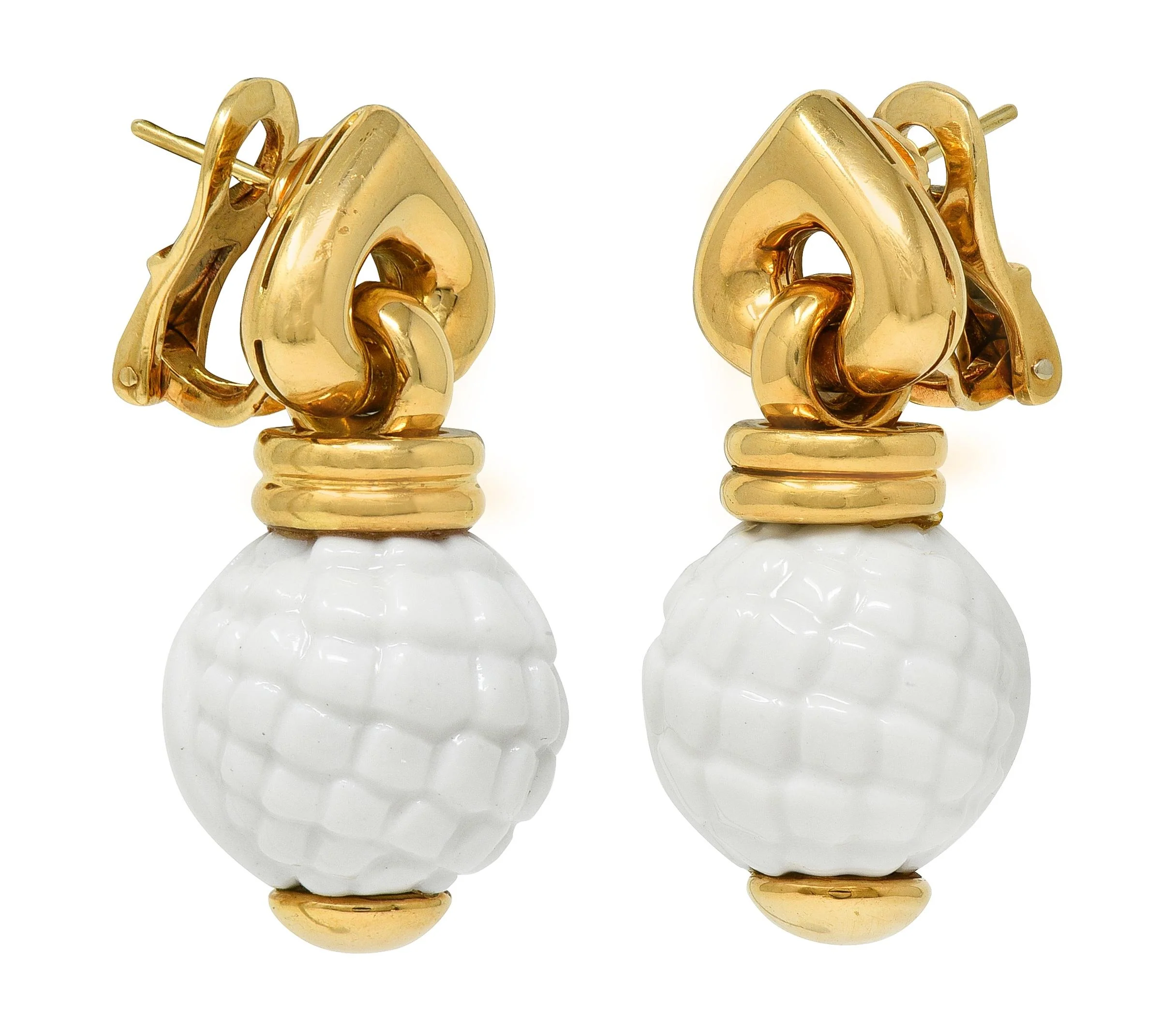 Bulgari 1990's Ceramic 18 Karat Yellow Gold Chandra Beaded Drop Ear-Clip Earrings - Image 9