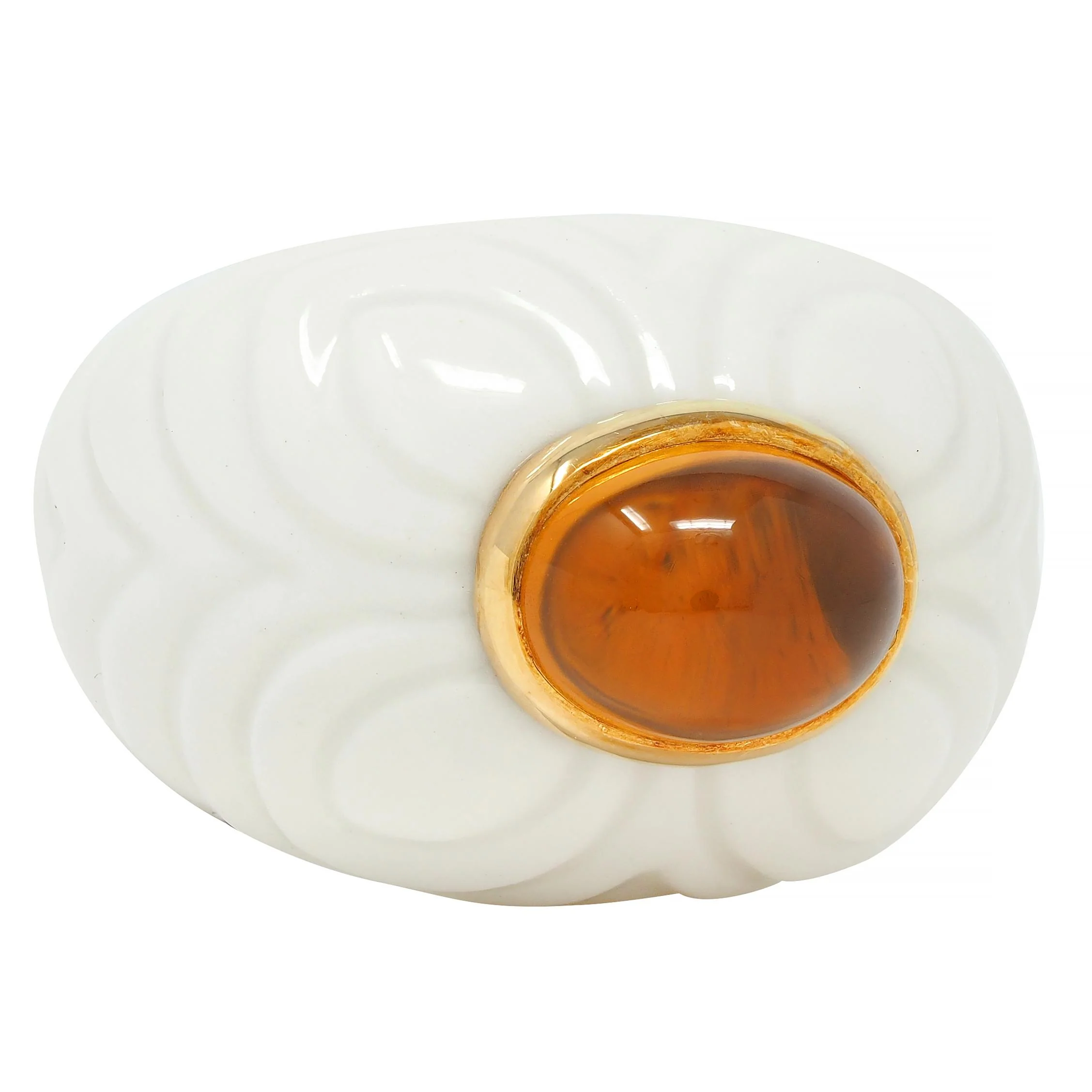 Bulgari 1990's Citrine Porcelain Ceramic 18 Karat Gold Chandra Vintage Ring - Image 3