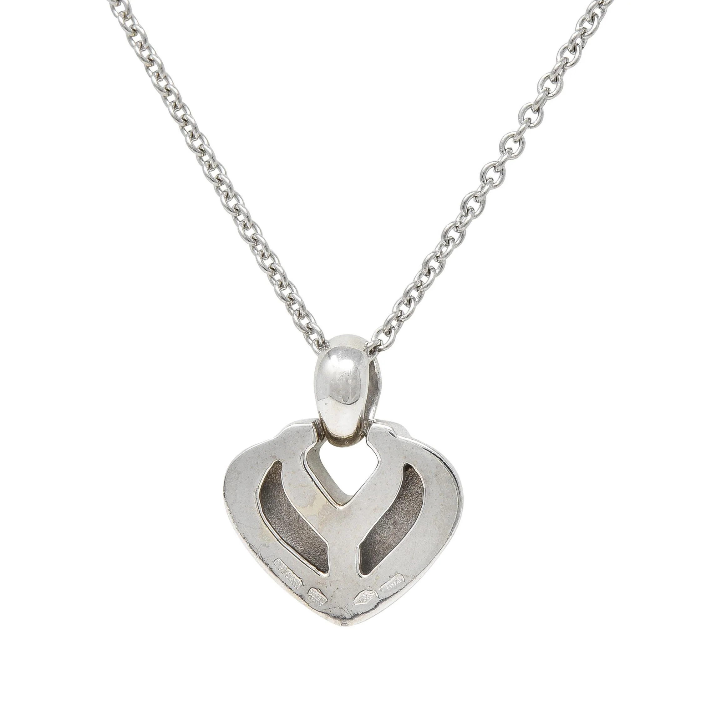 Bulgari 1990's Diamond 18 Karat White Gold Doppio Cuore Heart Vintage Pendant Necklace - Image 5