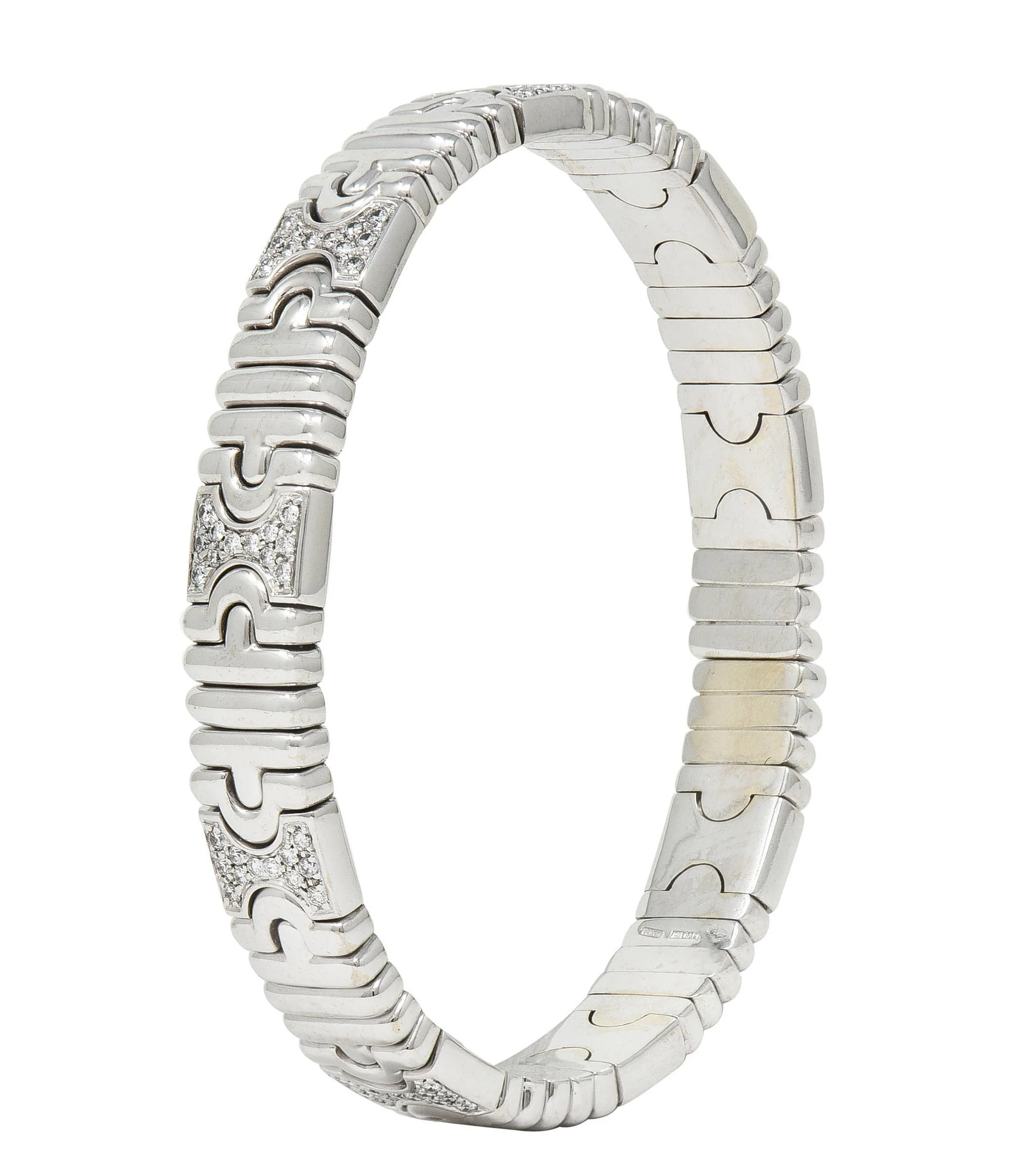 Bulgari 1990s Diamond 18 Karat White Gold Parentesi Vintage Cuff Bracelet - Image 2