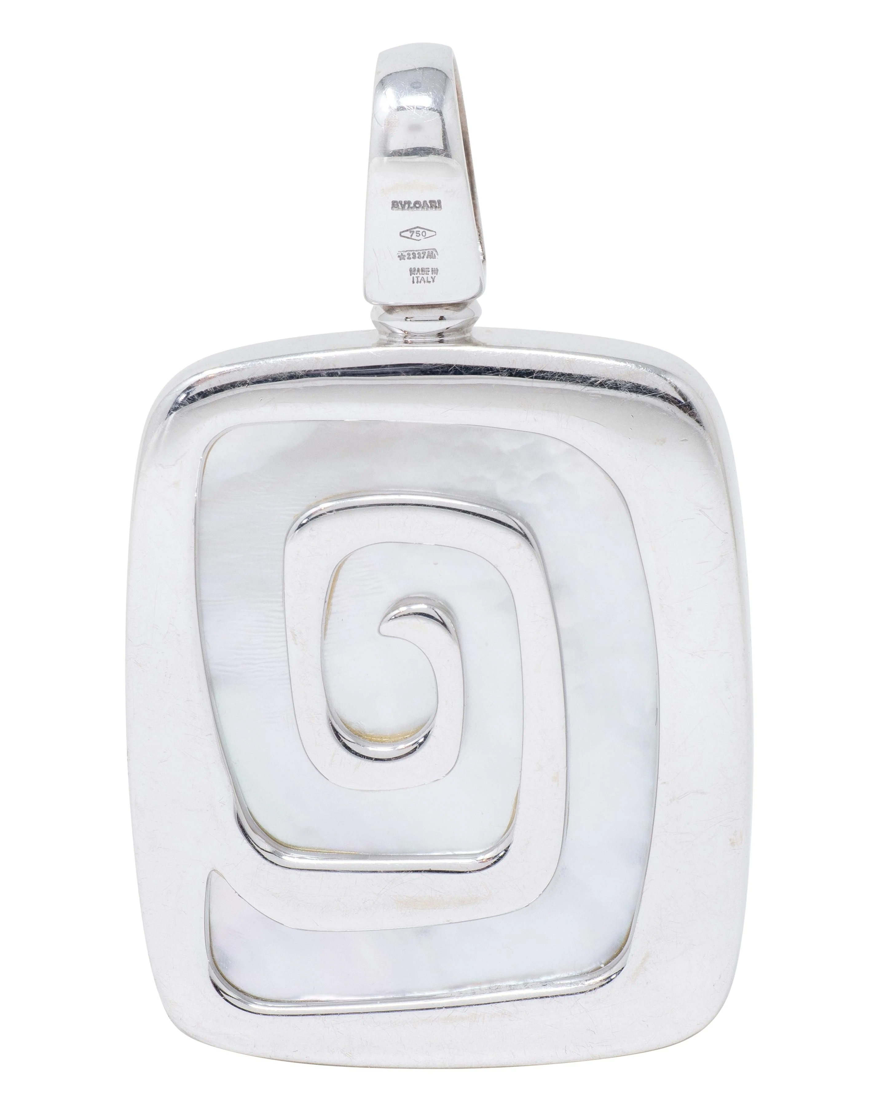 Bulgari 1990's Diamond Mother-Of-Pearl 18 Karat White Gold Vintage Spiral Pendant - Image 3