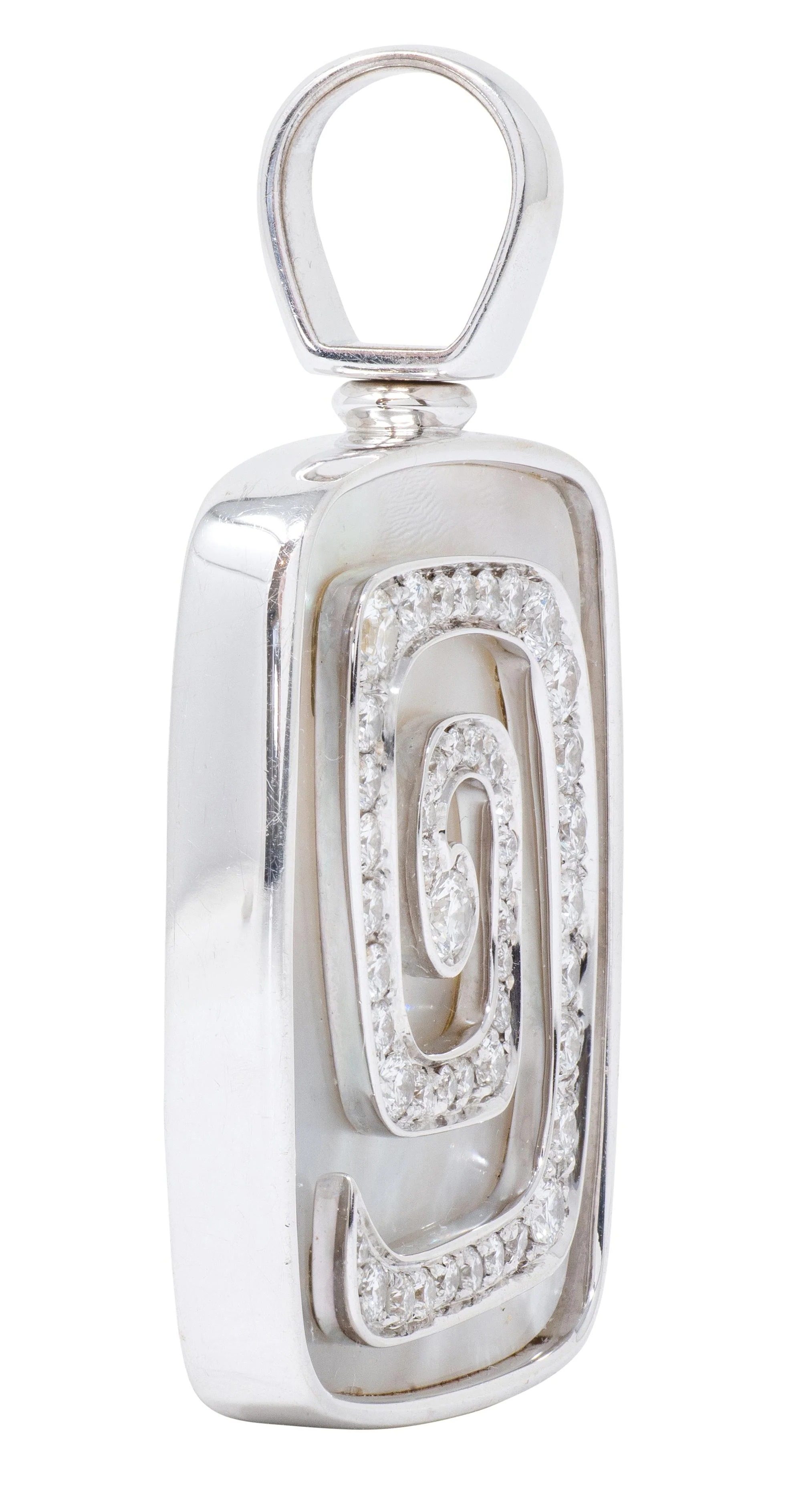 Bulgari 1990's Diamond Mother-Of-Pearl 18 Karat White Gold Vintage Spiral Pendant - Image 4