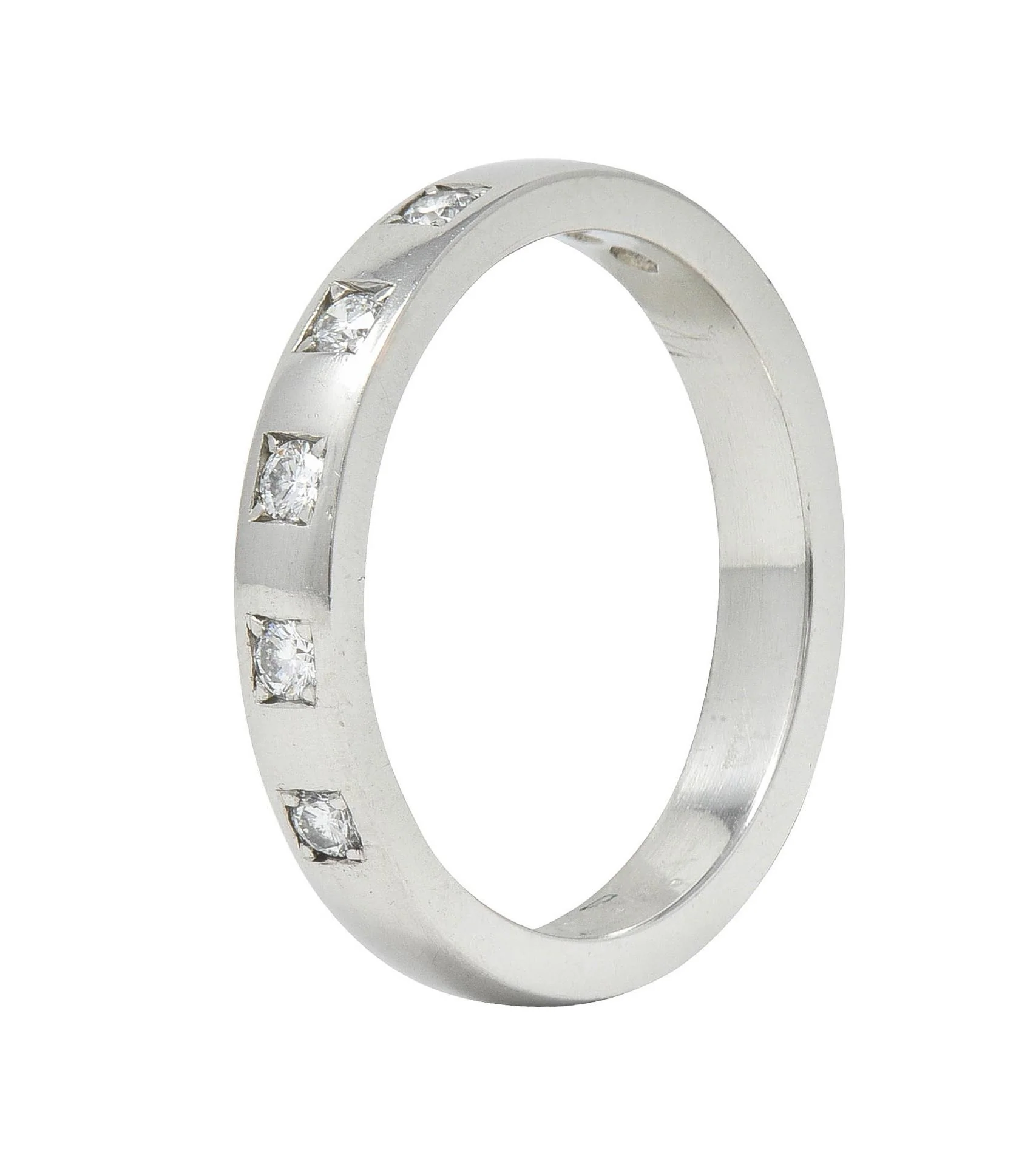 Bulgari 1990's Diamond Platinum Five Stone Vintage Stacking Band Ring - Image 2