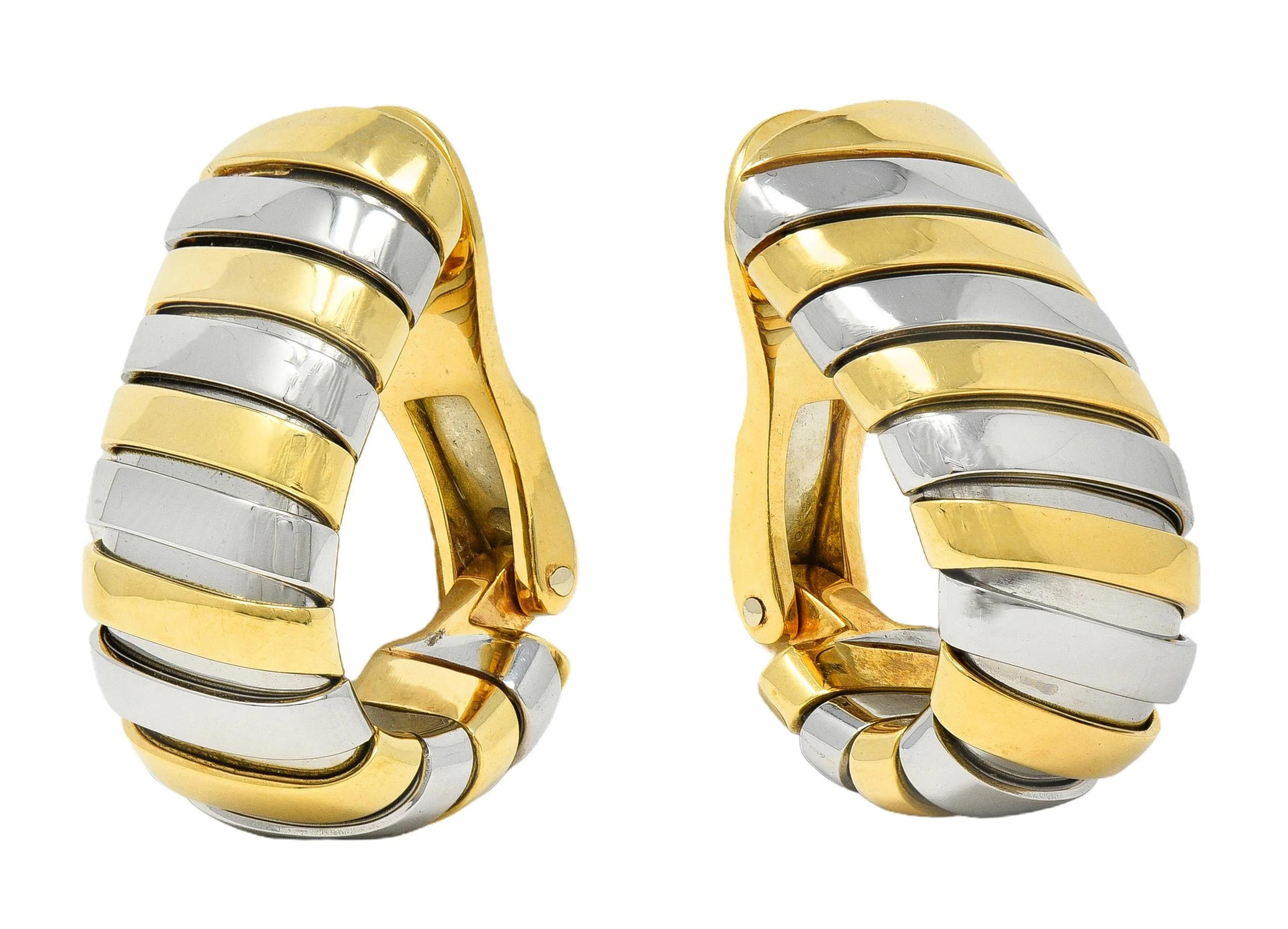 Bulgari 1990's Stainless Steel 18 Karat Yellow Gold Vintage Serpenti J-Hoop Ear-Clip Earrings - Image 3