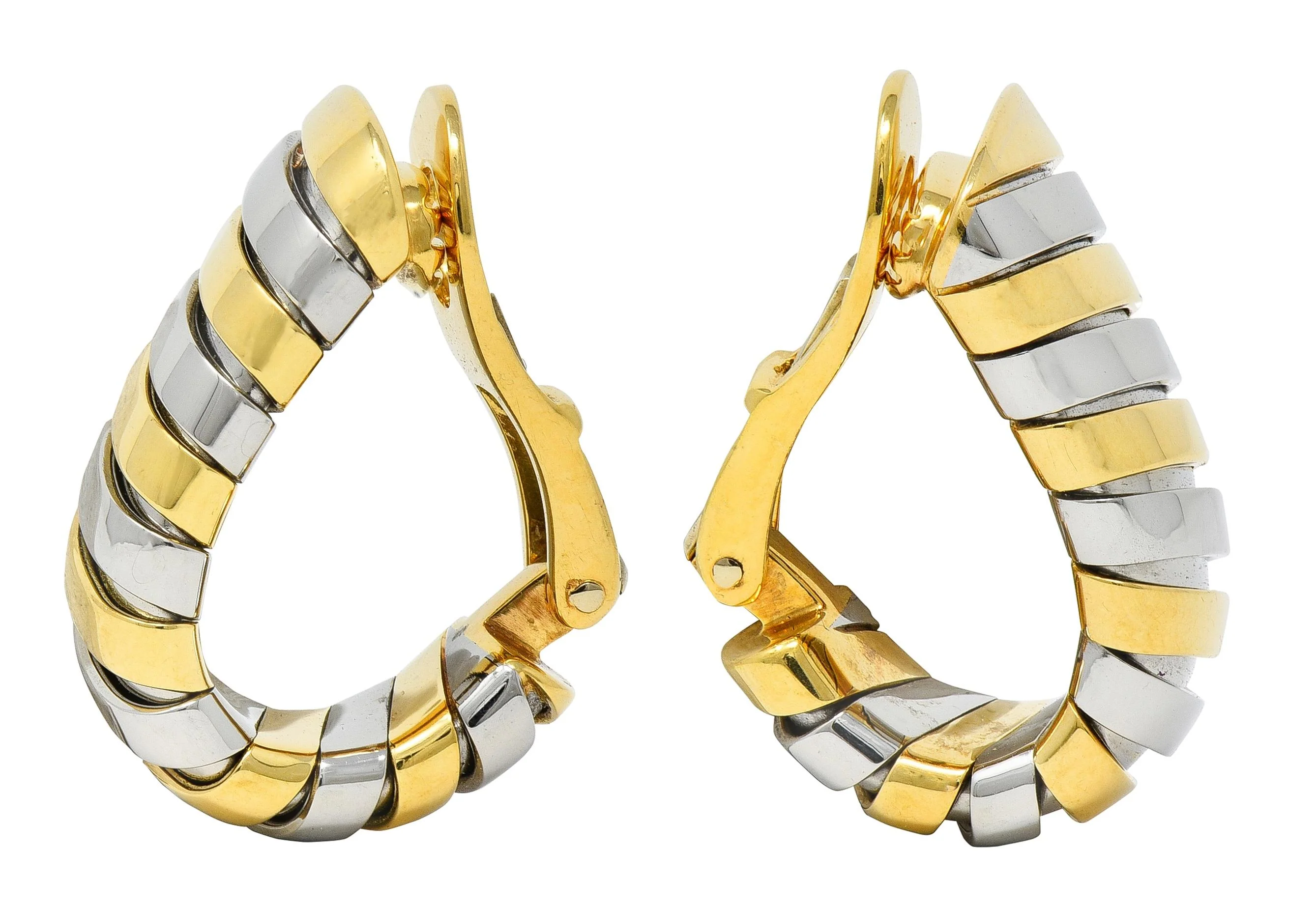Bulgari 1990's Stainless Steel 18 Karat Yellow Gold Vintage Serpenti J-Hoop Ear-Clip Earrings - Image 4