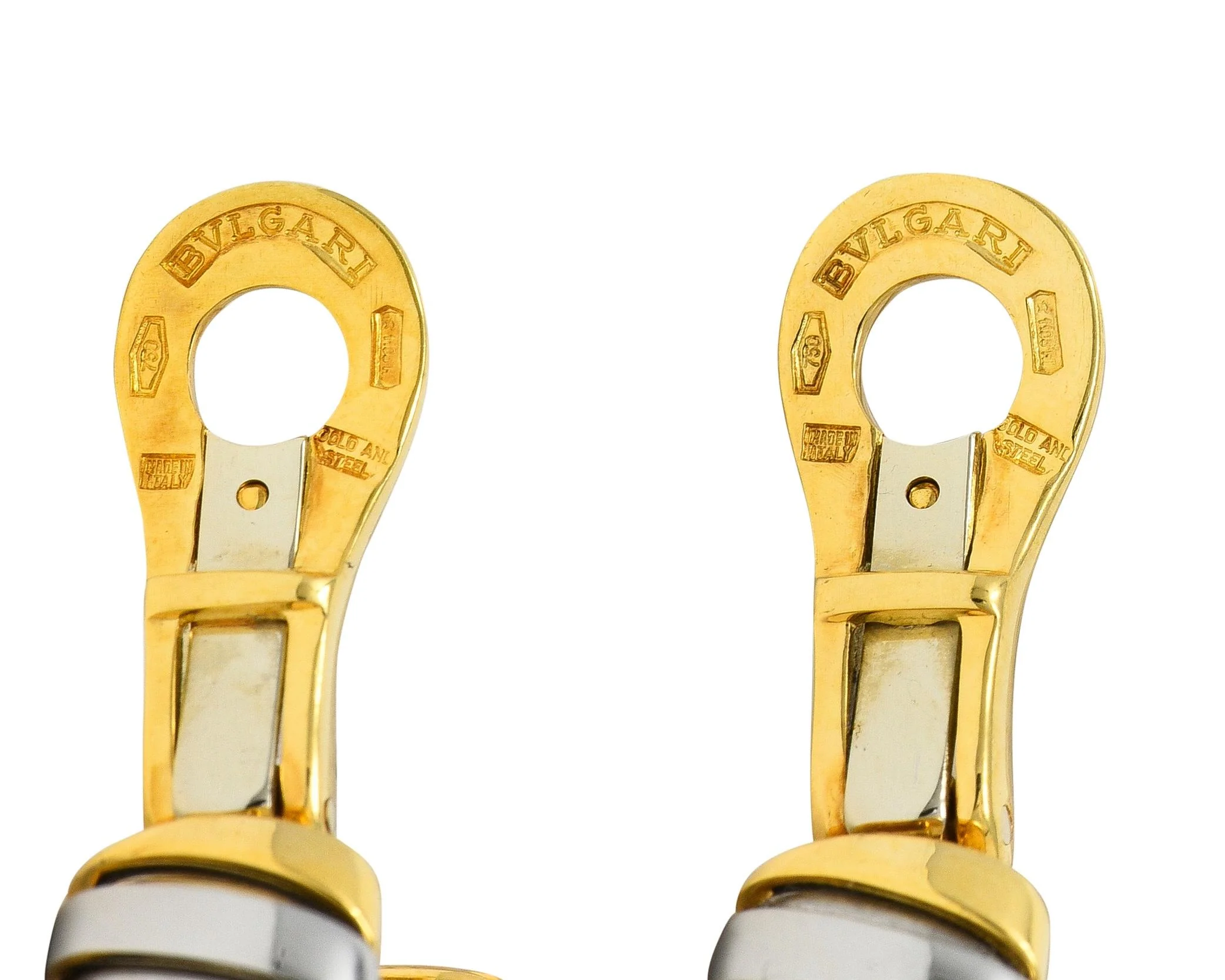 Bulgari 1990's Stainless Steel 18 Karat Yellow Gold Vintage Serpenti J-Hoop Ear-Clip Earrings - Image 6