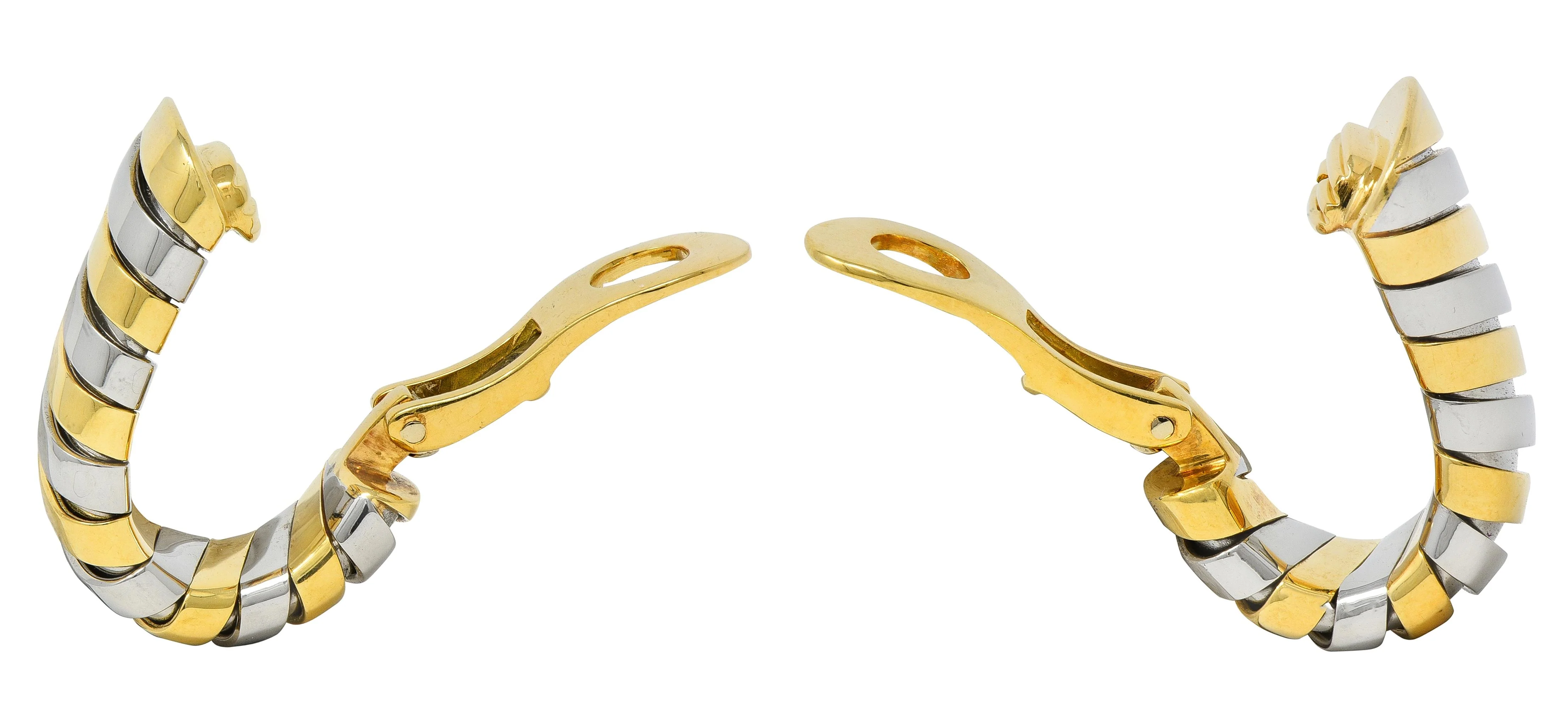 Bulgari 1990's Stainless Steel 18 Karat Yellow Gold Vintage Serpenti J-Hoop Ear-Clip Earrings - Image 7