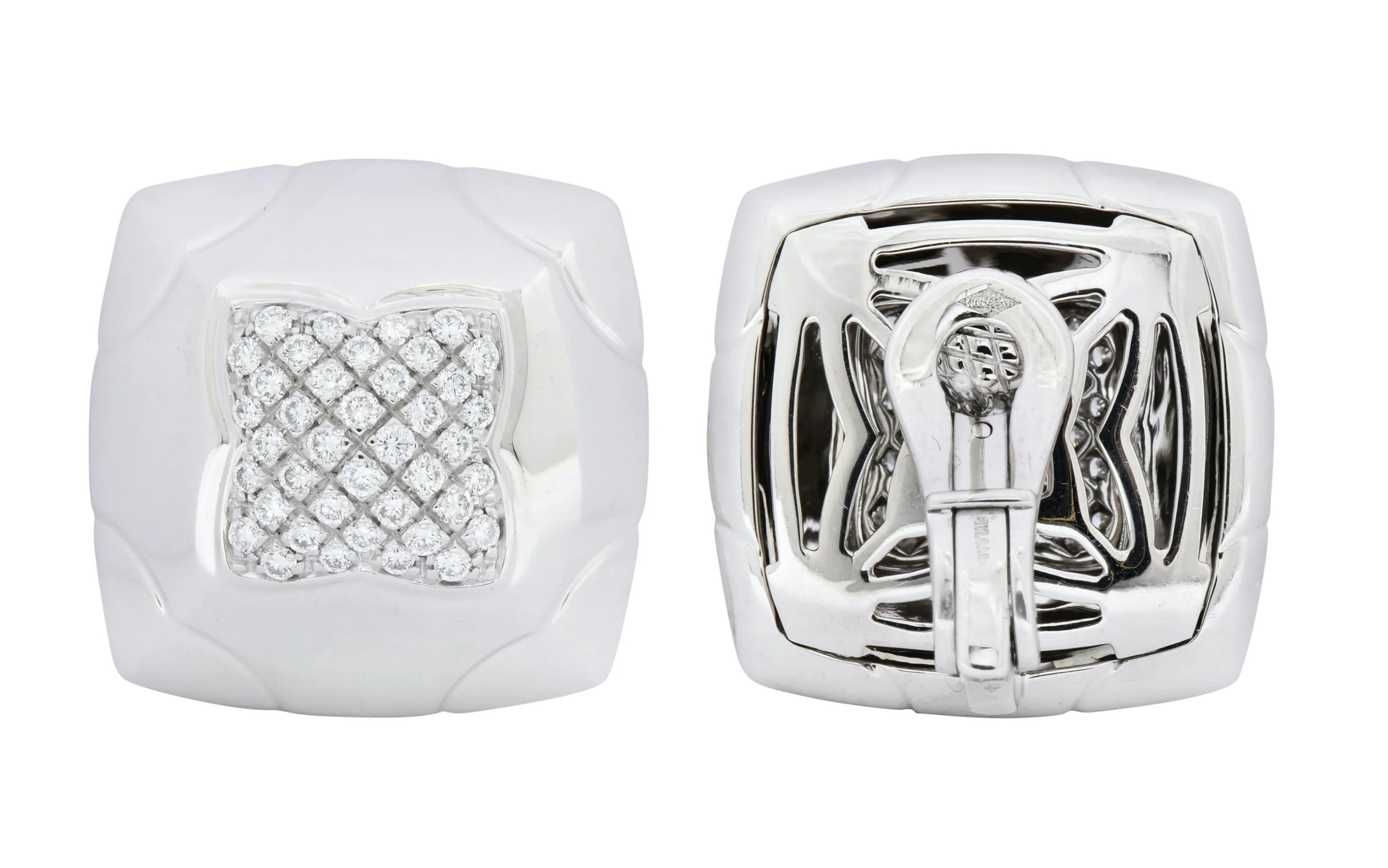 Bulgari 2.08 CTW Pave Diamond 18 Karat White Gold Pyramide Earrings - Image 2