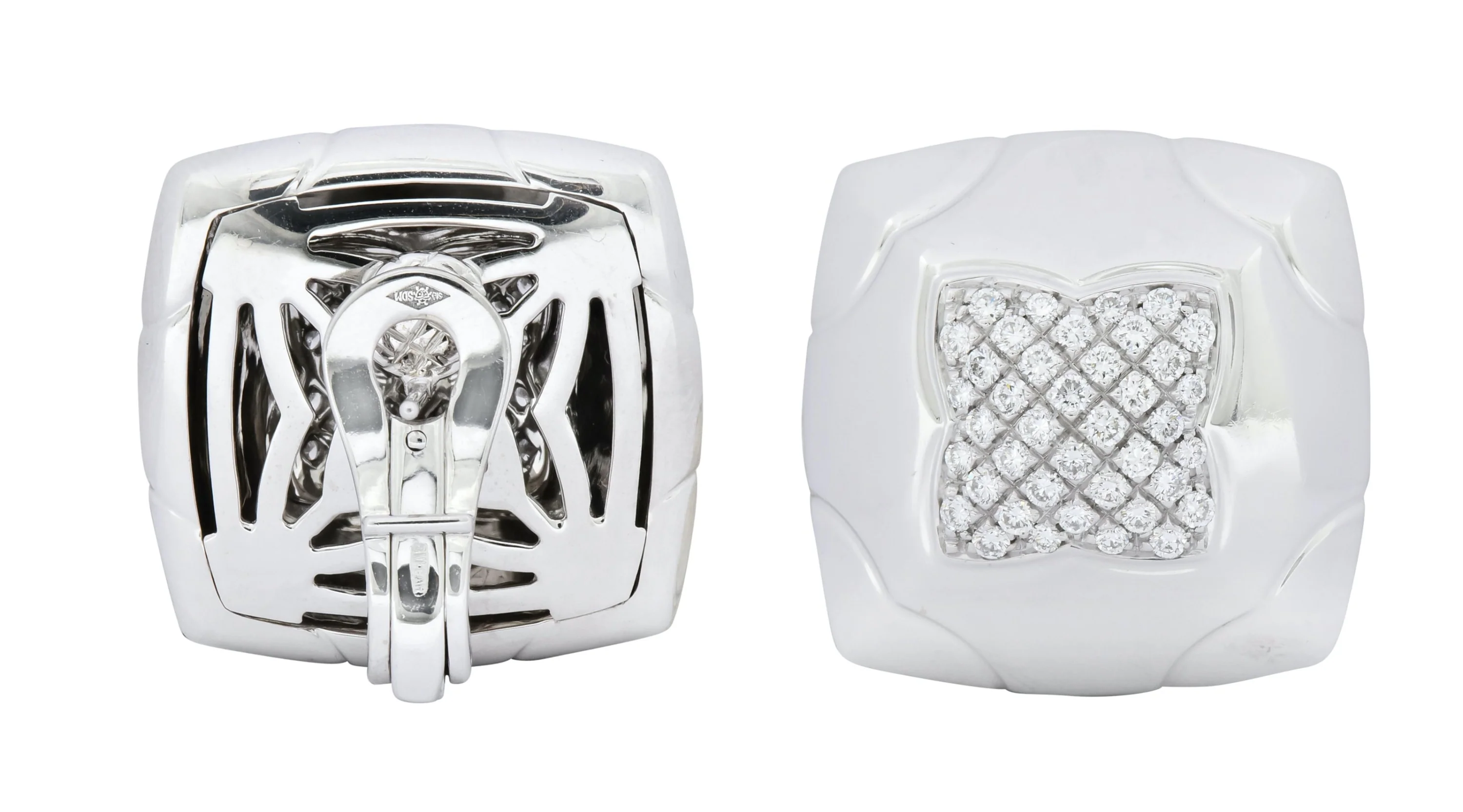 Bulgari 2.08 CTW Pave Diamond 18 Karat White Gold Pyramide Earrings - Image 3