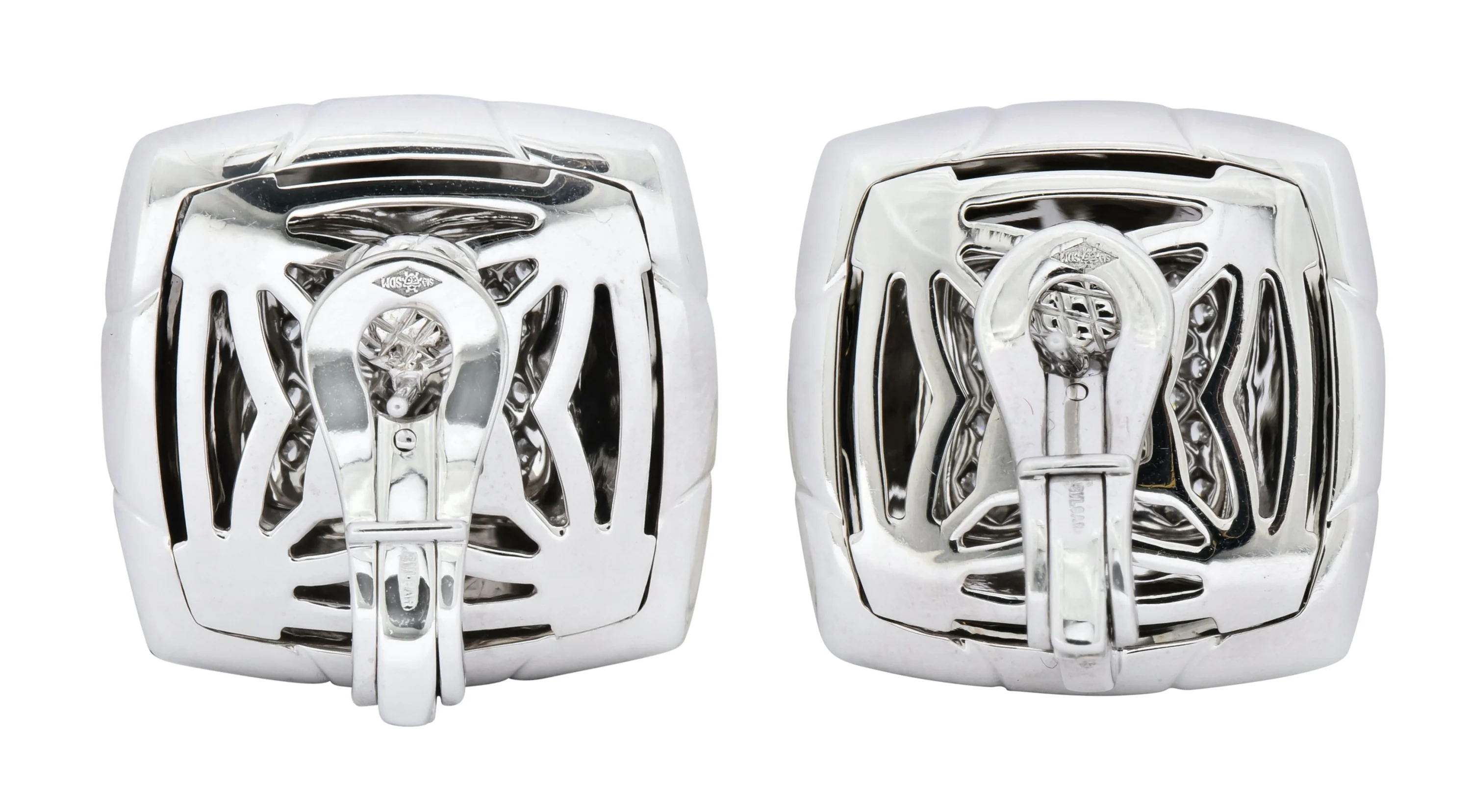 Bulgari 2.08 CTW Pave Diamond 18 Karat White Gold Pyramide Earrings - Image 6