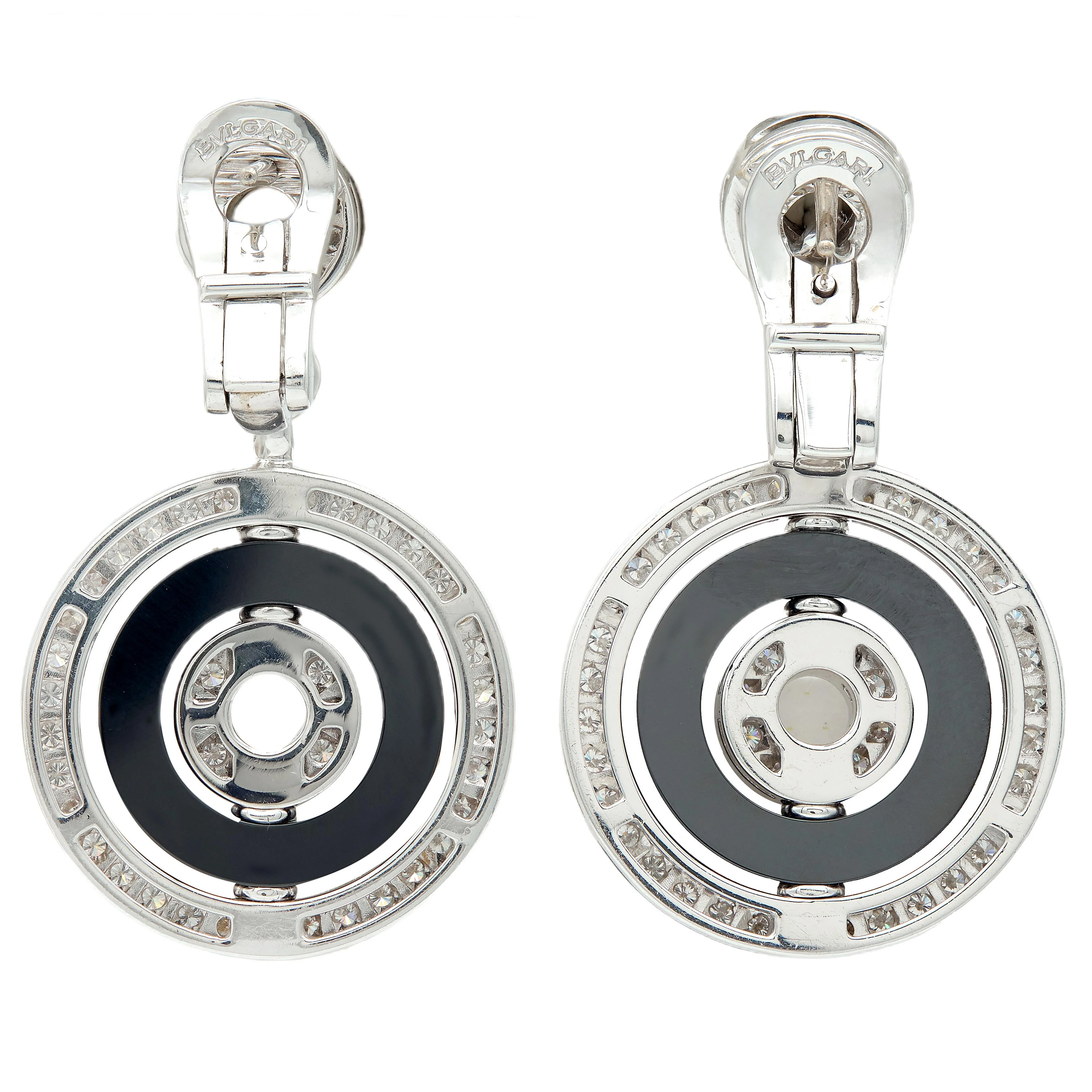 Bulgari 2000's Diamond Ceramic 18 Karat White Gold Cerchi Astrale Drop Earrings - Image 4