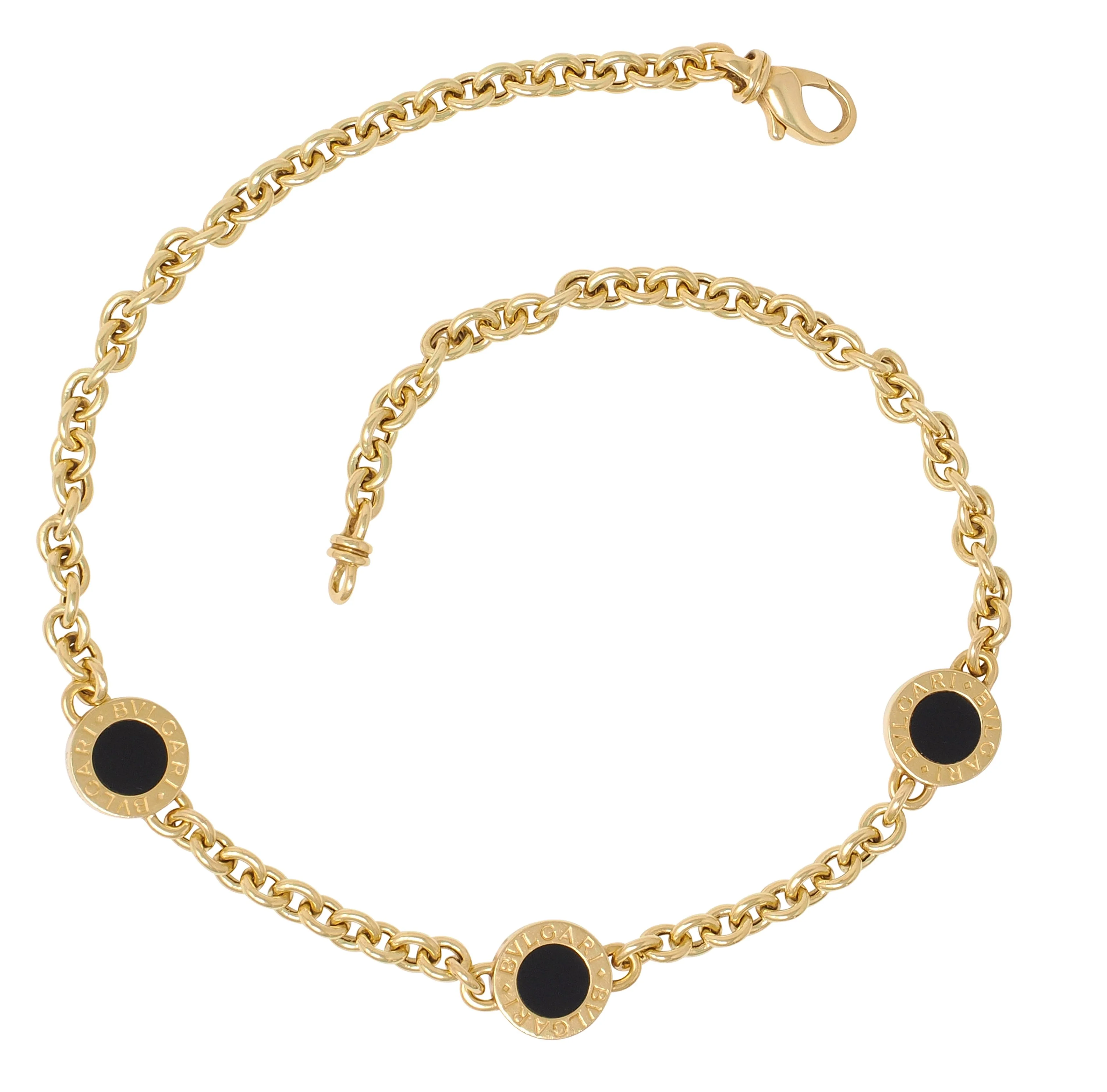 Bulgari 2000's Onyx 18 Karat Yellow Gold Station Necklace - Image 3