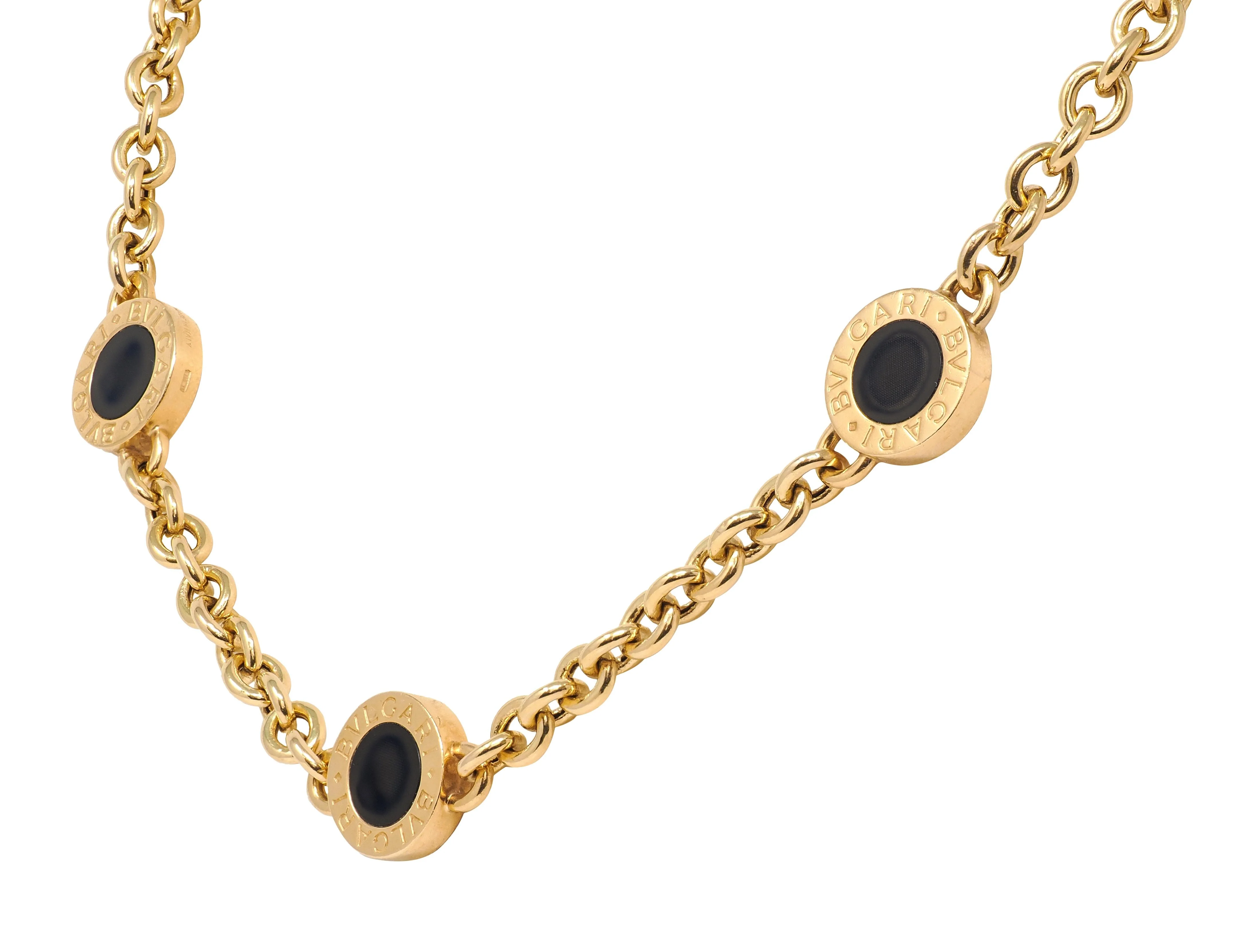 Bulgari 2000's Onyx 18 Karat Yellow Gold Station Necklace - Image 4