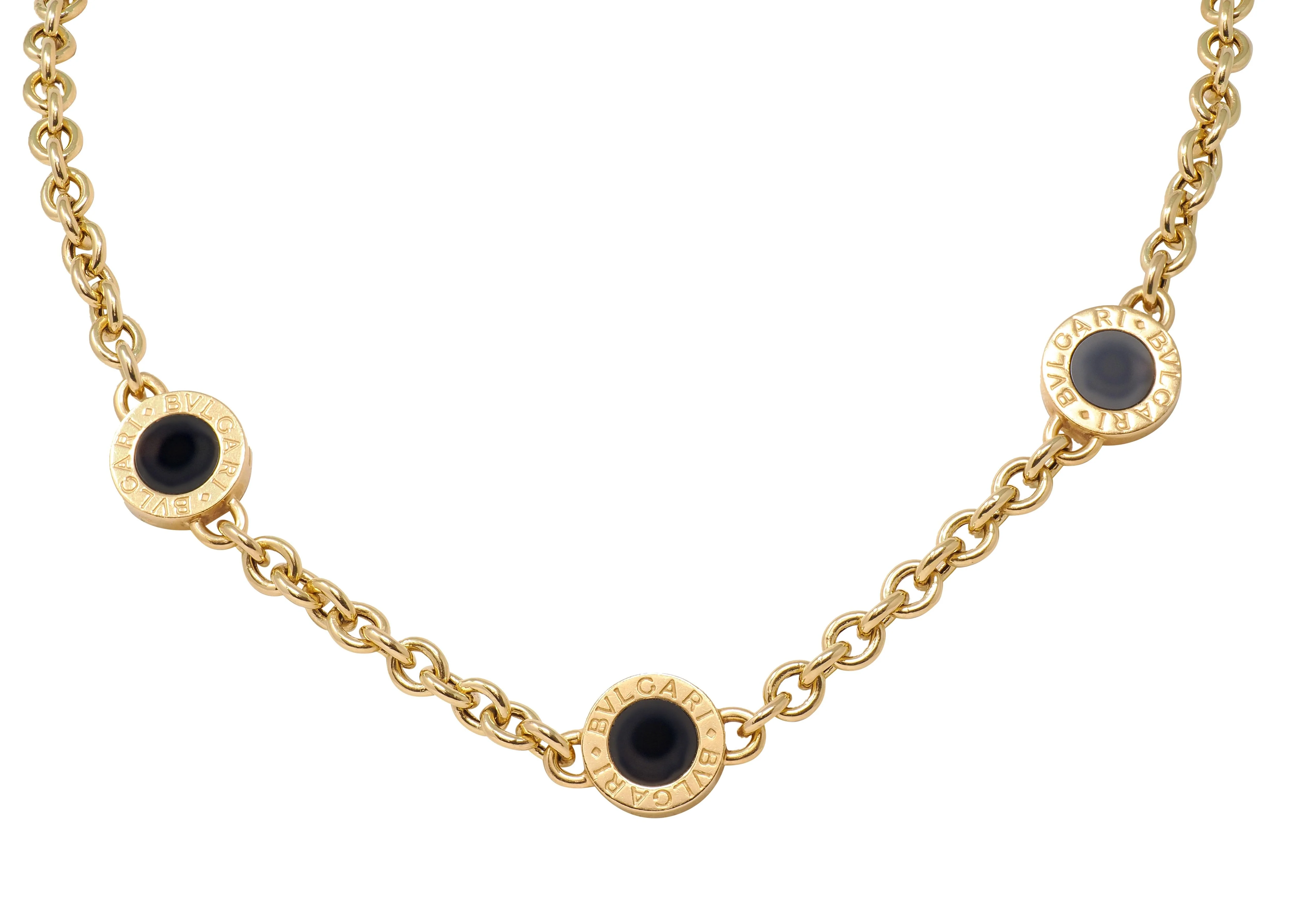 Bulgari 2000's Onyx 18 Karat Yellow Gold Station Necklace - Image 9