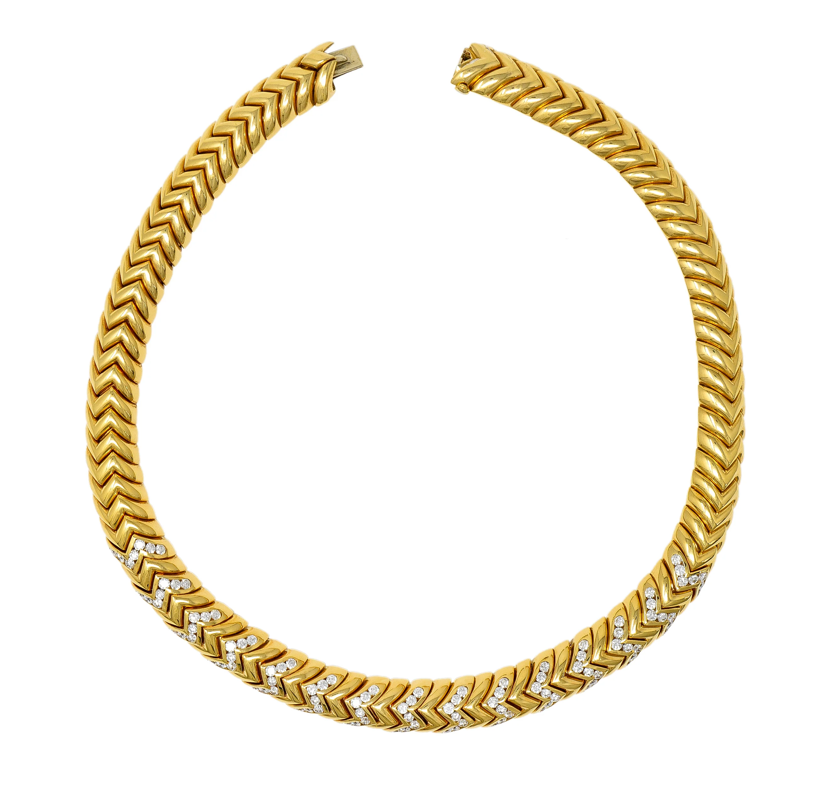 Bulgari 7.87 CTW Diamond 18 Karat Yellow Gold Spiga Vintage Collar Necklace - Image 10