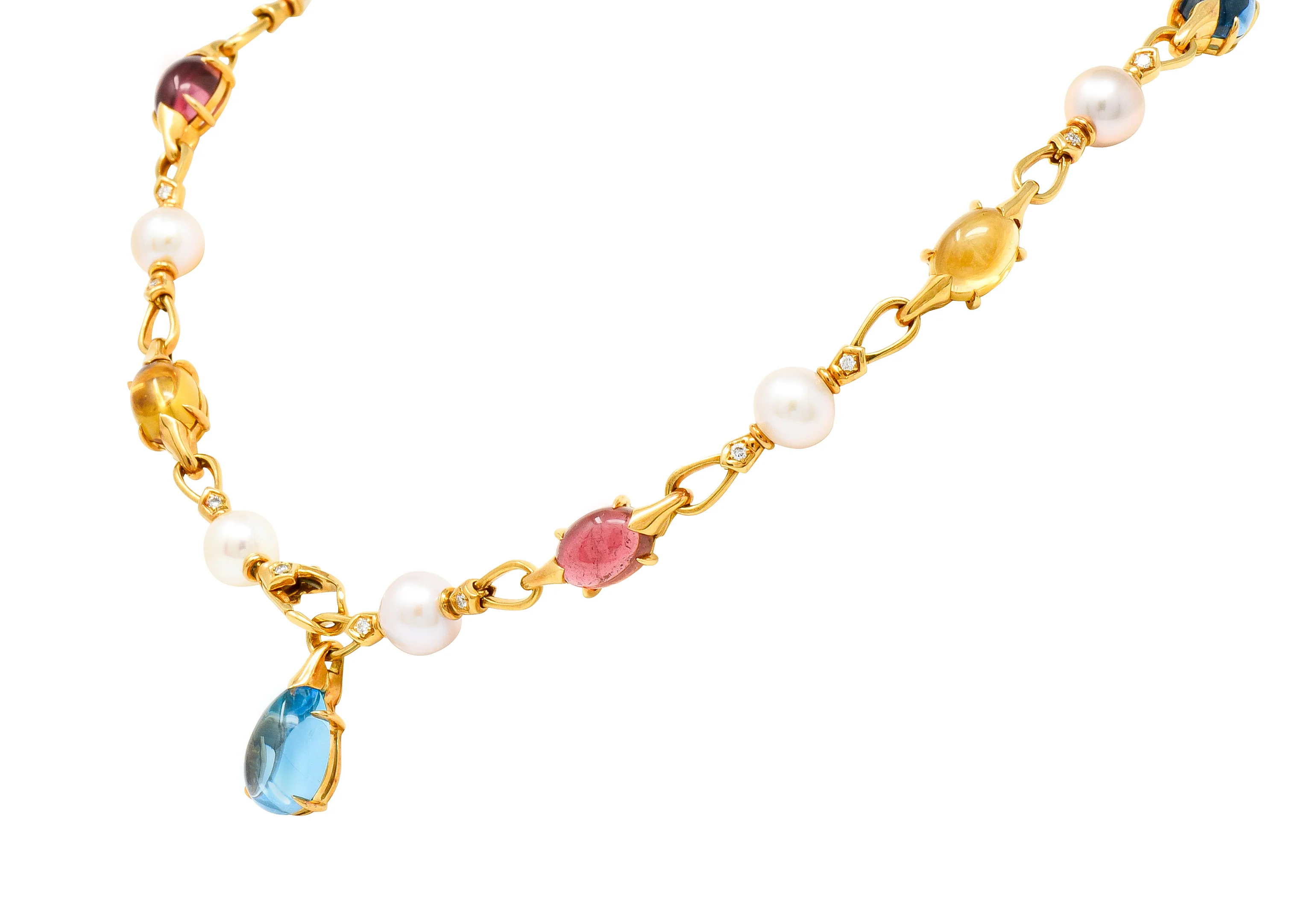 Bulgari Allegra Tourmaline Citrine Topaz Pearl Diamond 18 Karat Gold Station Chain Link Necklace - Image 3
