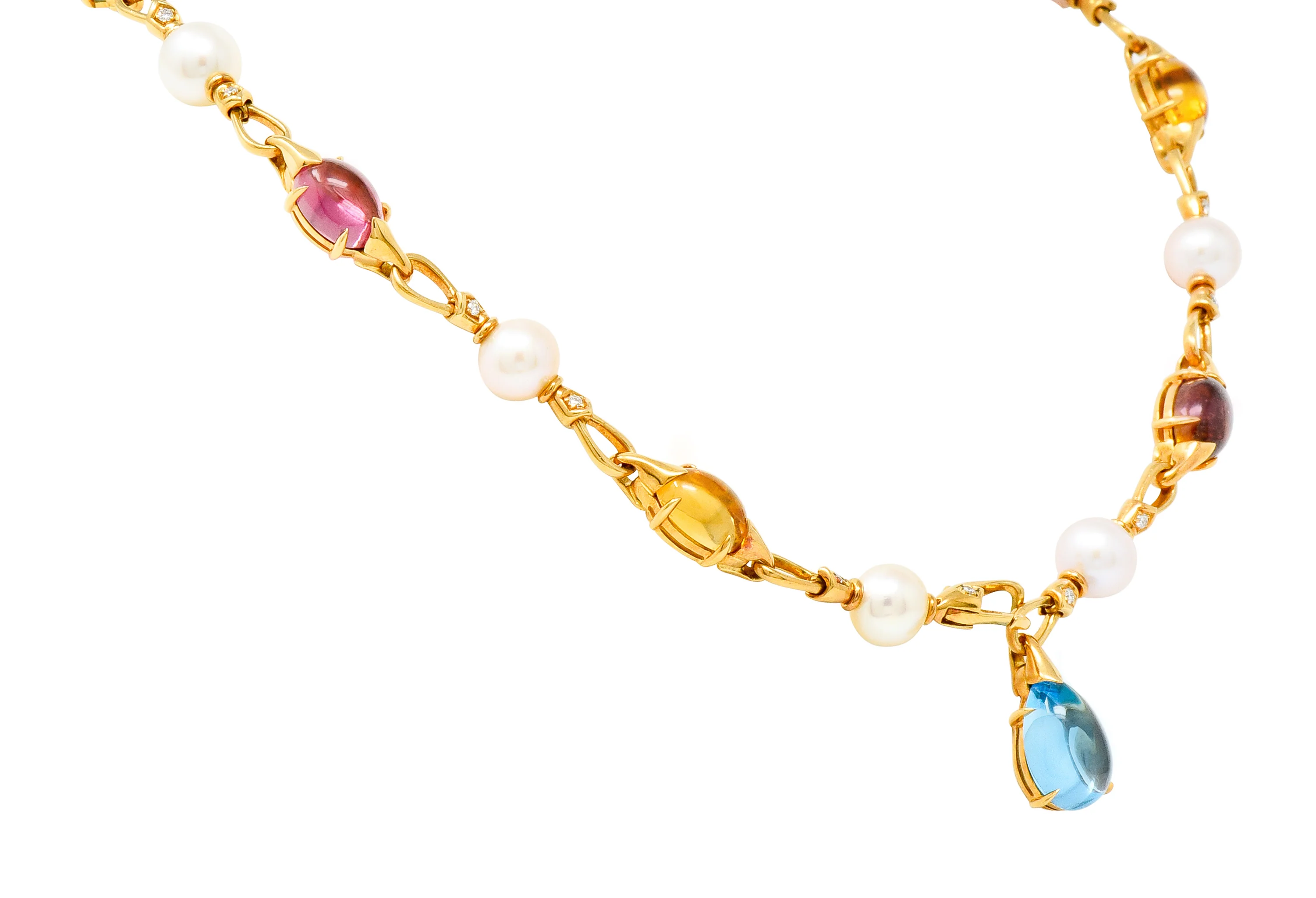 Bulgari Allegra Tourmaline Citrine Topaz Pearl Diamond 18 Karat Gold Station Chain Link Necklace - Image 4