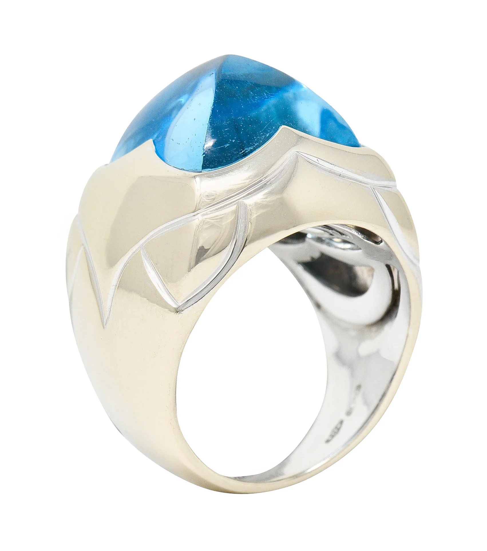 Bulgari Blue Topaz 18 Karat White Gold Pyramide Band Ring