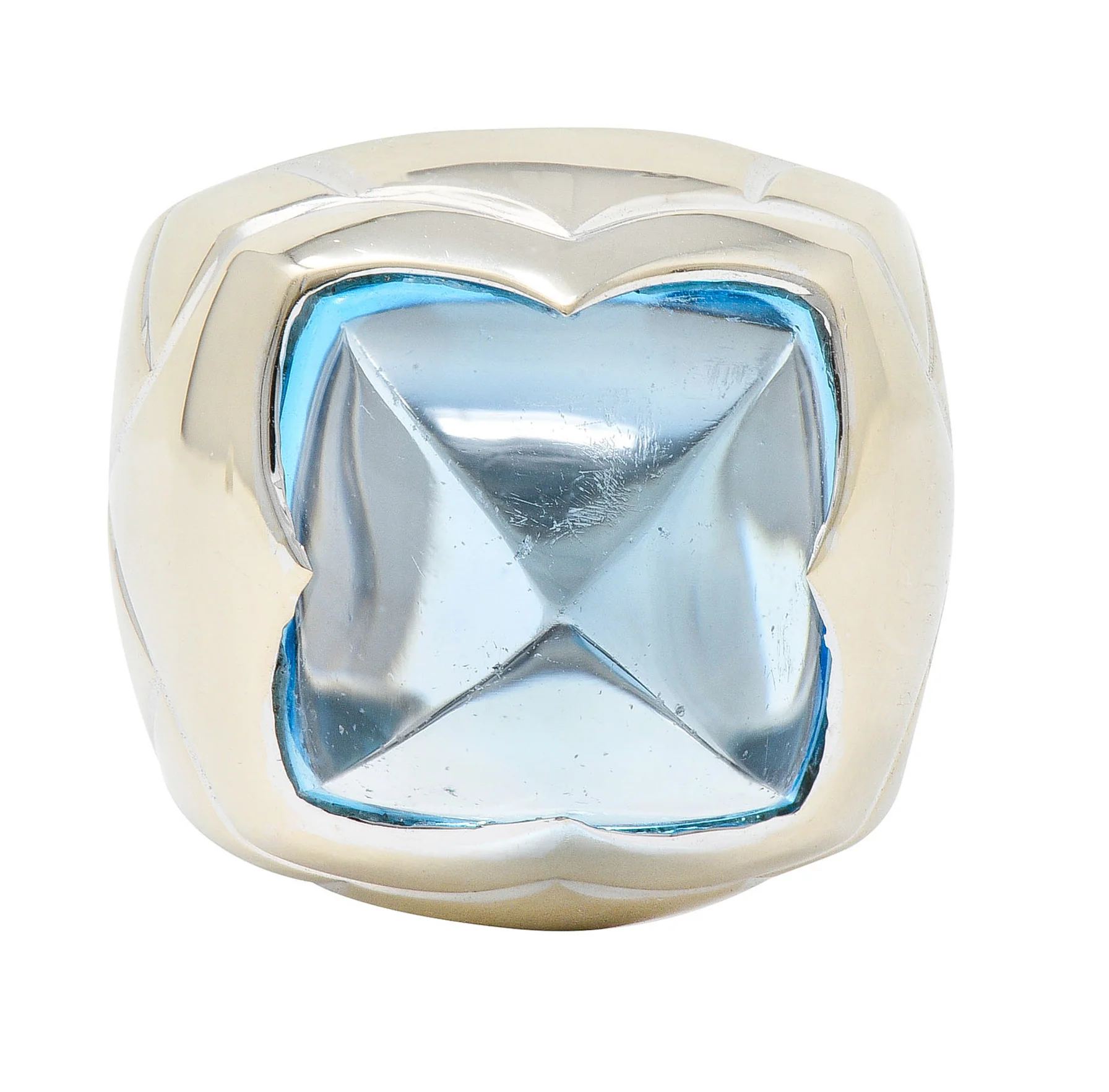 Bulgari Blue Topaz 18 Karat White Gold Pyramide Band Ring - Image 3