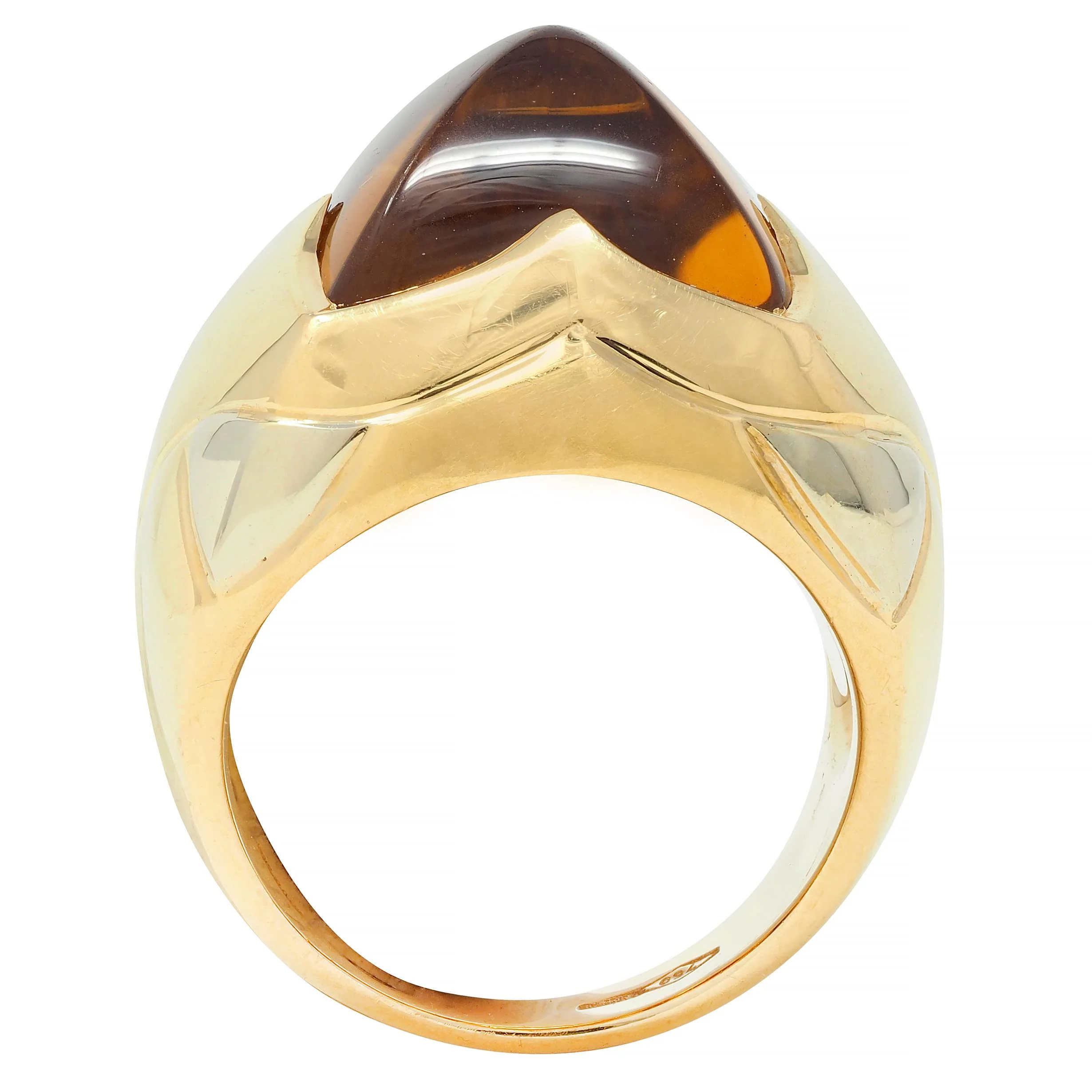 Bulgari Citrine 18 Karat Two-Tone Gold Pyramid Quatrefoil Dome Ring - Image 2