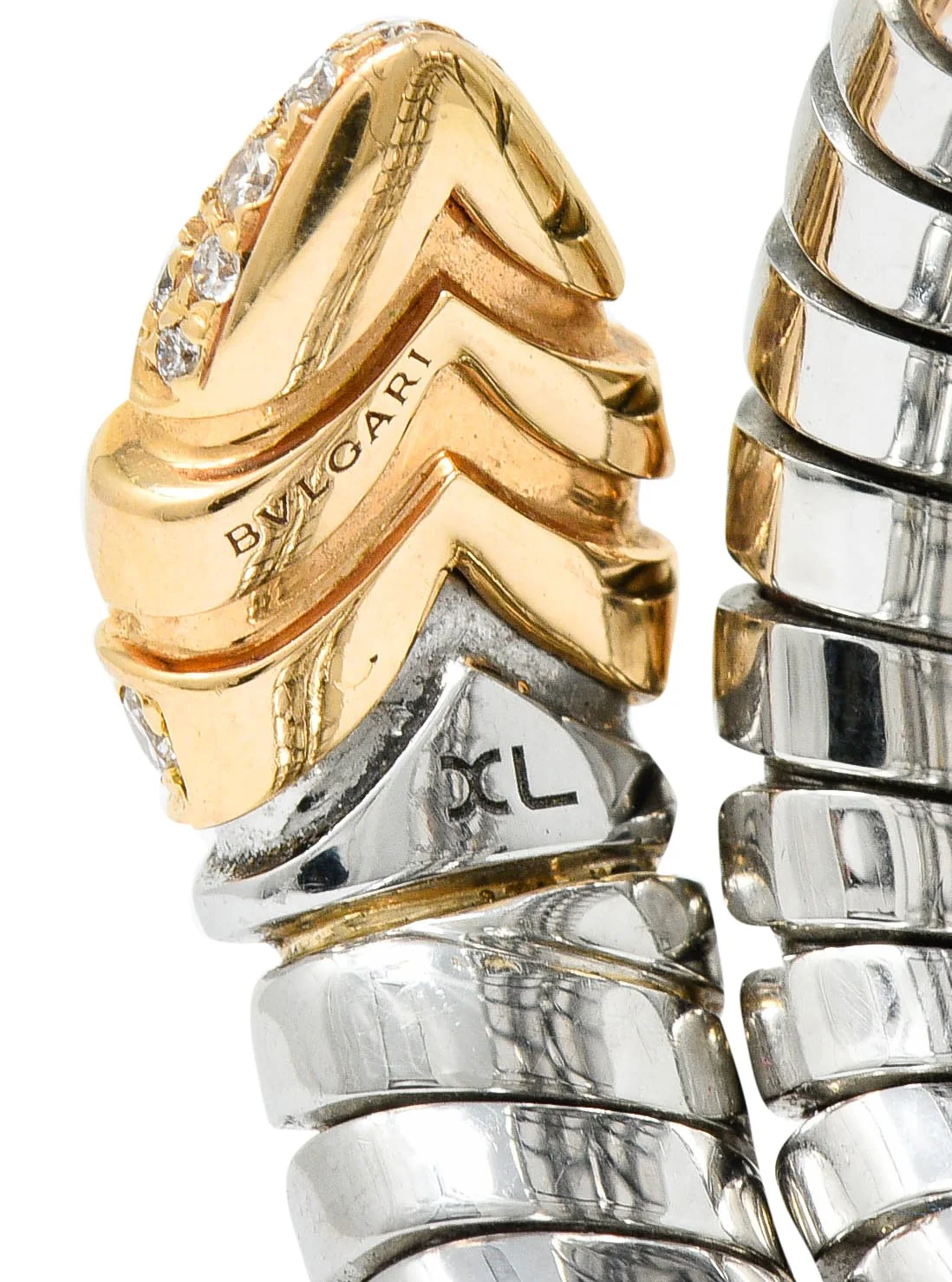Bulgari Diamond 18 Karat Rose Gold Steel Tubogas Serpenti Ring - Image 10