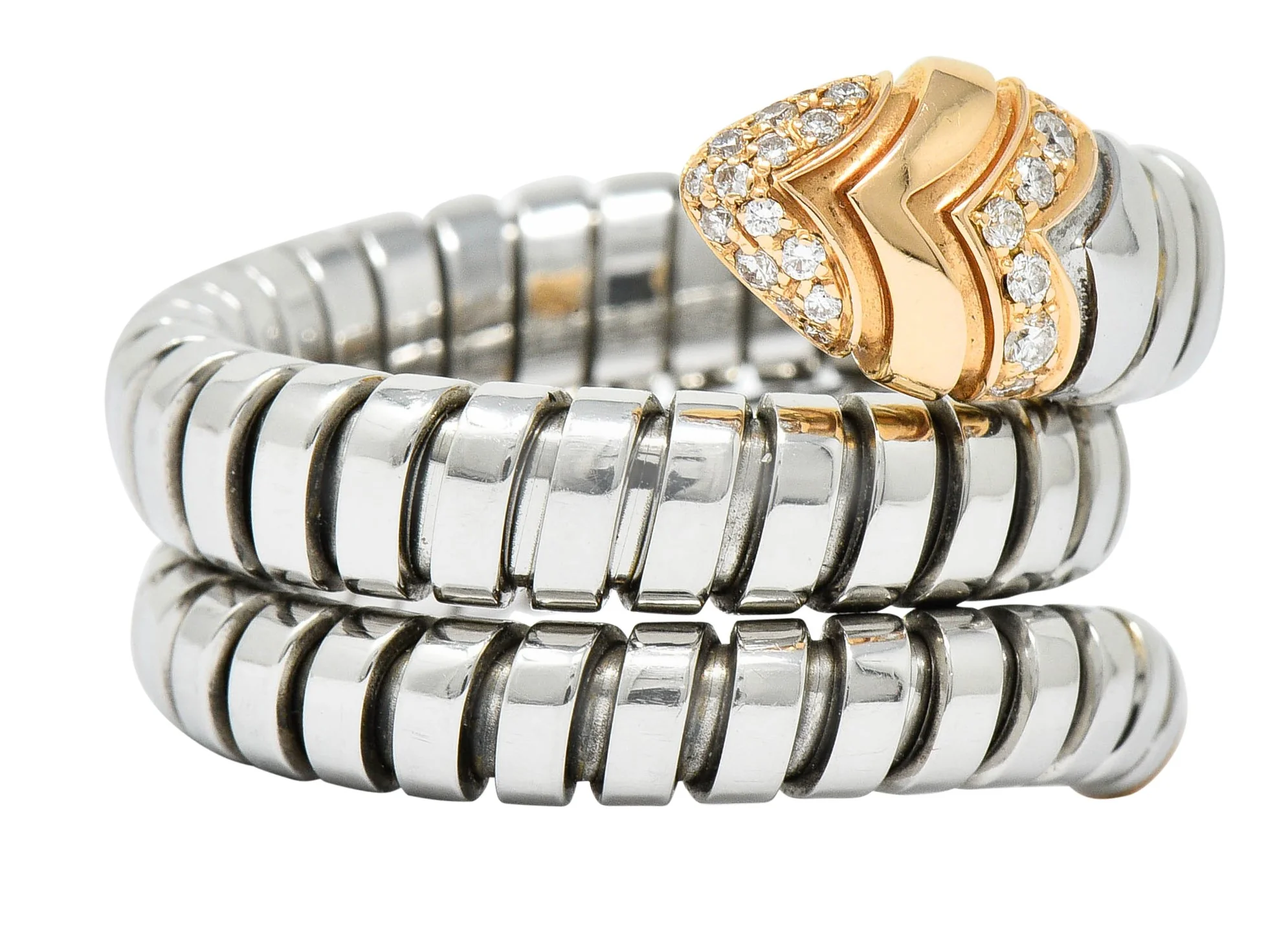 Bulgari Diamond 18 Karat Rose Gold Steel Tubogas Serpenti Ring - Image 2