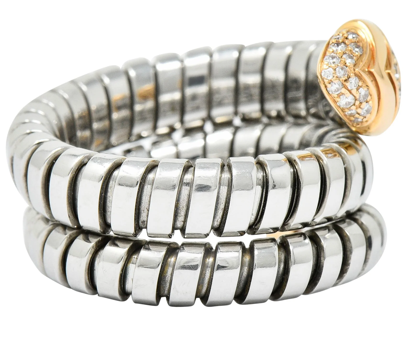 Bulgari Diamond 18 Karat Rose Gold Steel Tubogas Serpenti Ring - Image 3