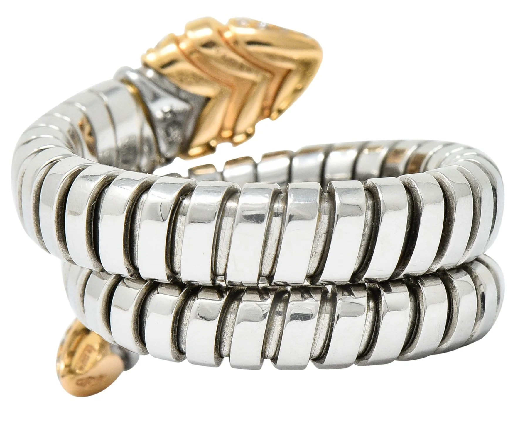 Bulgari Diamond 18 Karat Rose Gold Steel Tubogas Serpenti Ring - Image 4