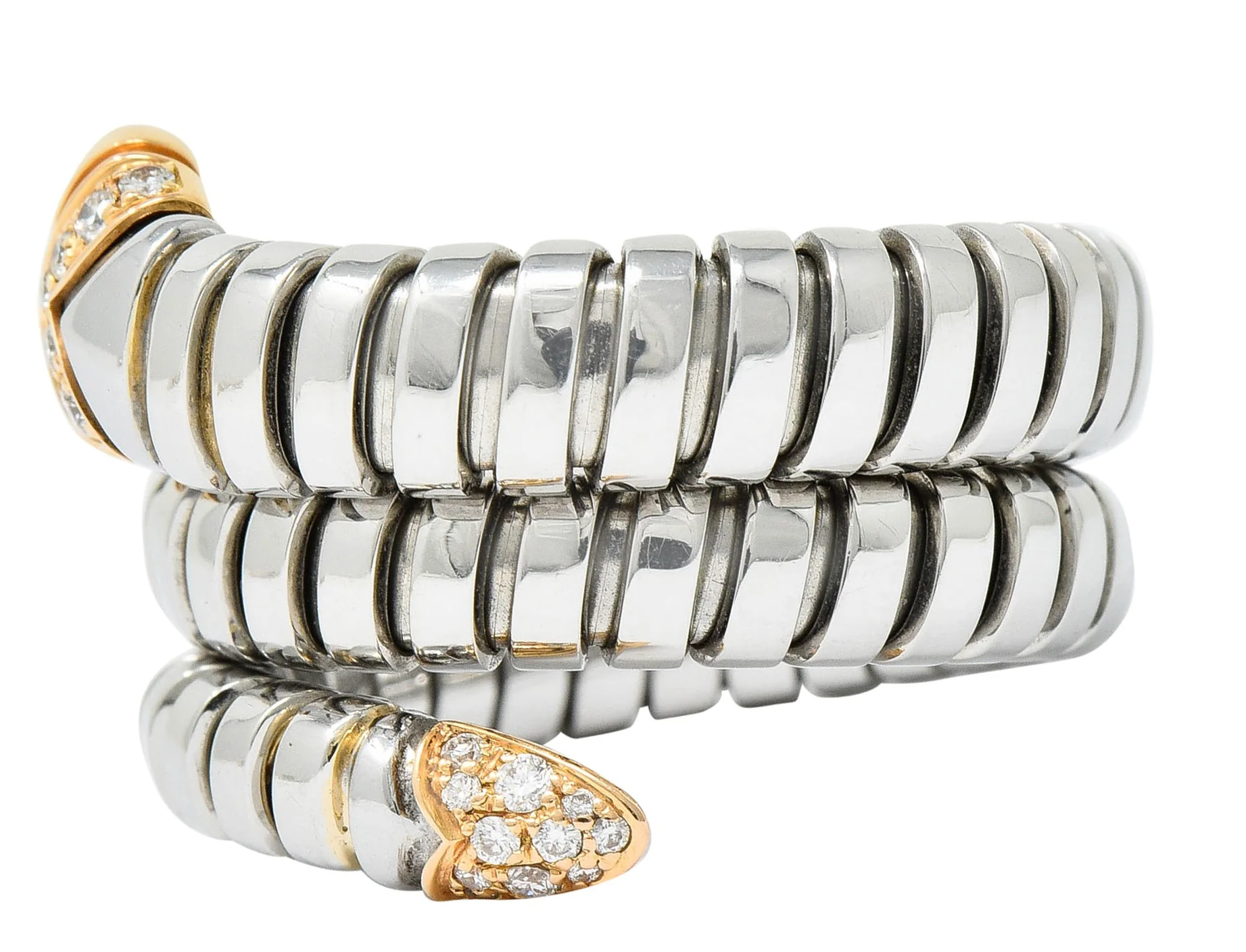 Bulgari Diamond 18 Karat Rose Gold Steel Tubogas Serpenti Ring - Image 5