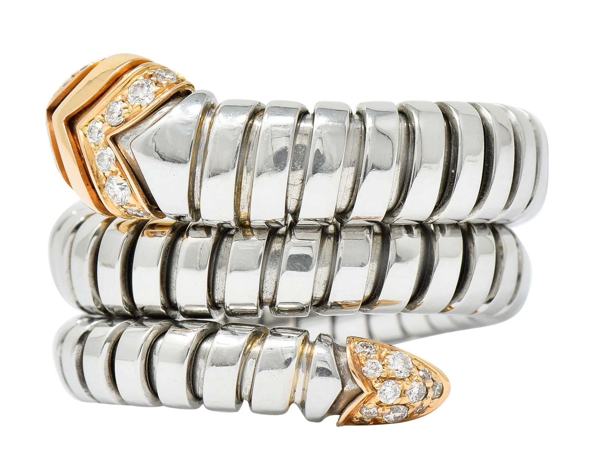 Bulgari Diamond 18 Karat Rose Gold Steel Tubogas Serpenti Ring - Image 6