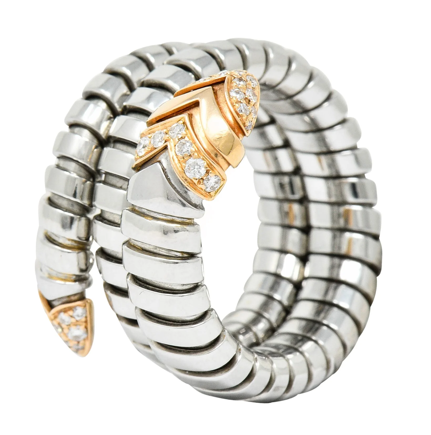 Bulgari Diamond 18 Karat Rose Gold Steel Tubogas Serpenti Ring - Image 7