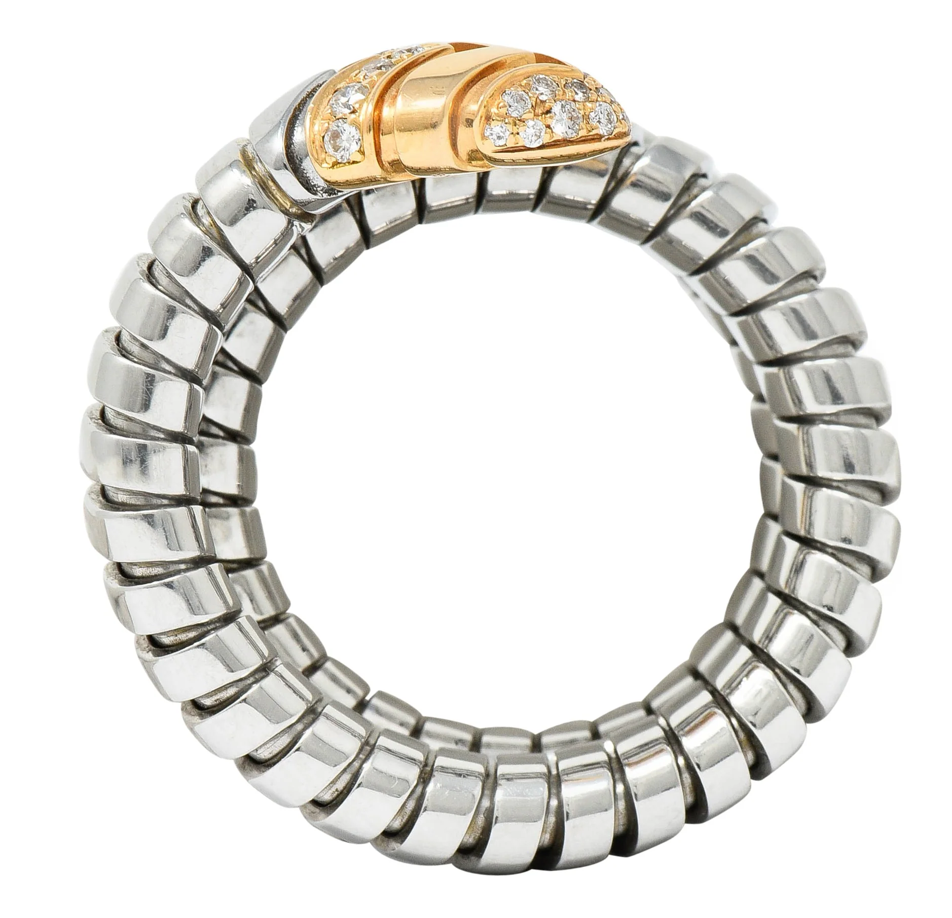 Bulgari Diamond 18 Karat Rose Gold Steel Tubogas Serpenti Ring - Image 8