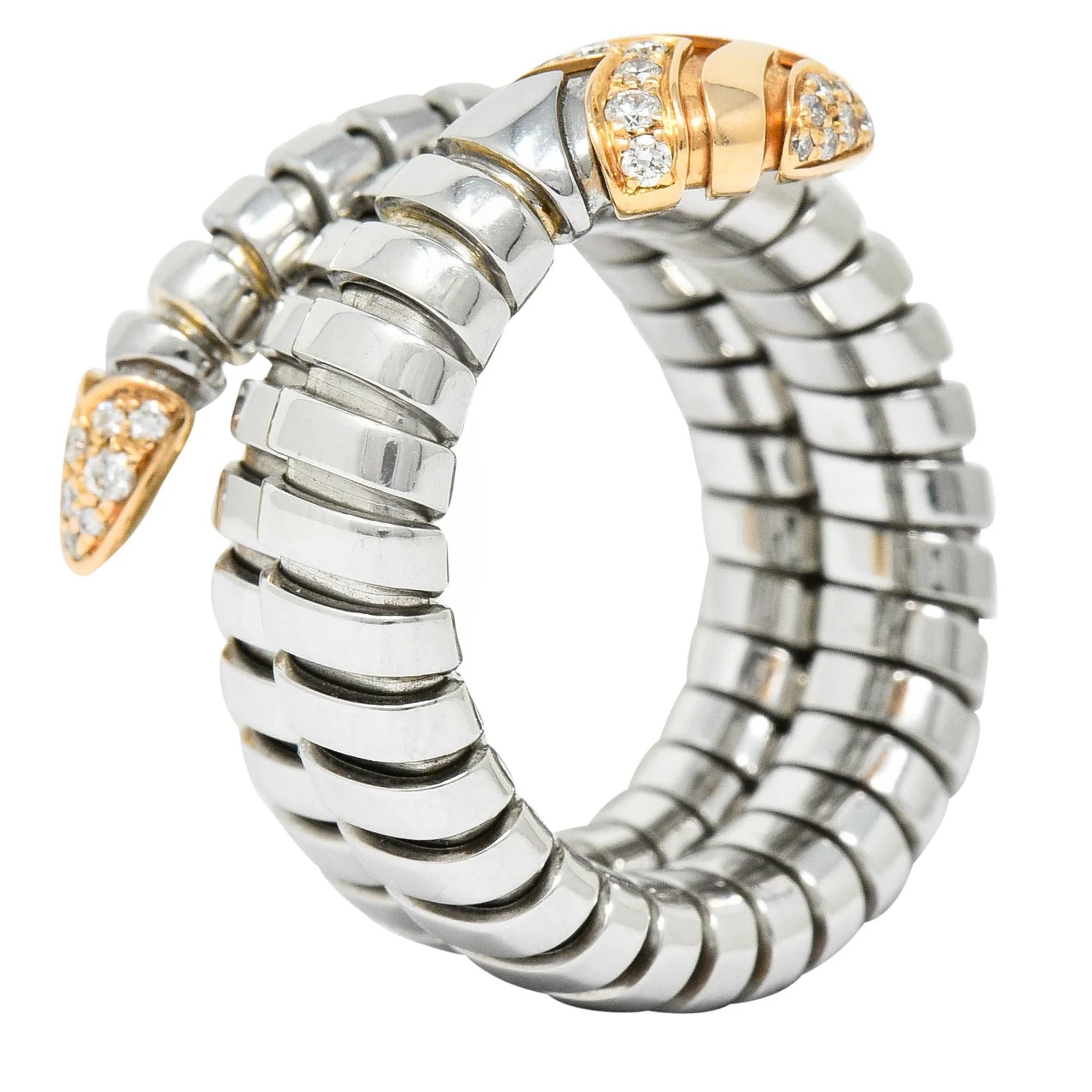Bulgari Diamond 18 Karat Rose Gold Steel Tubogas Serpenti Ring - Image 9