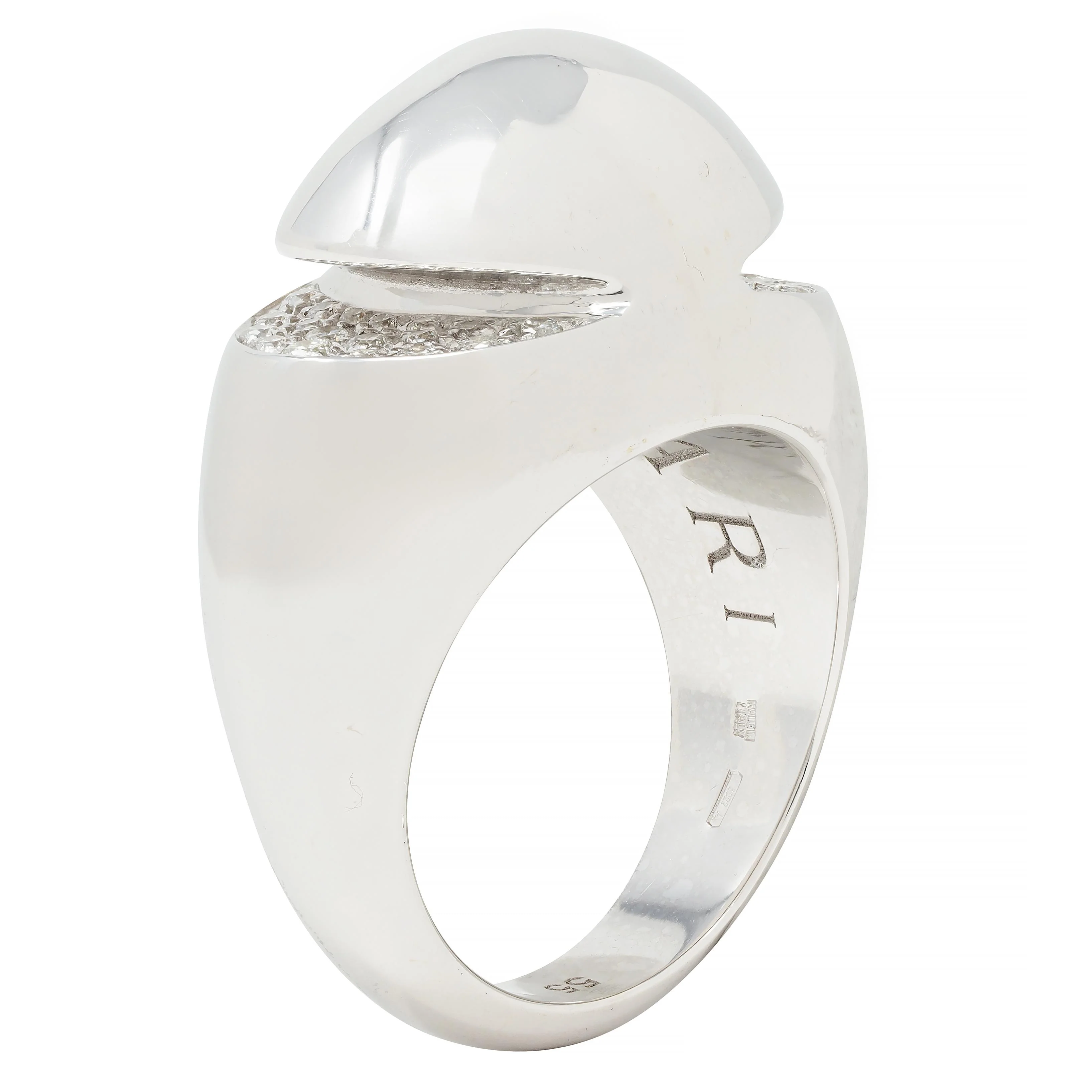 Bulgari Diamond 18 Karat White Gold Dome Modernist Vintage Ring - Image 2