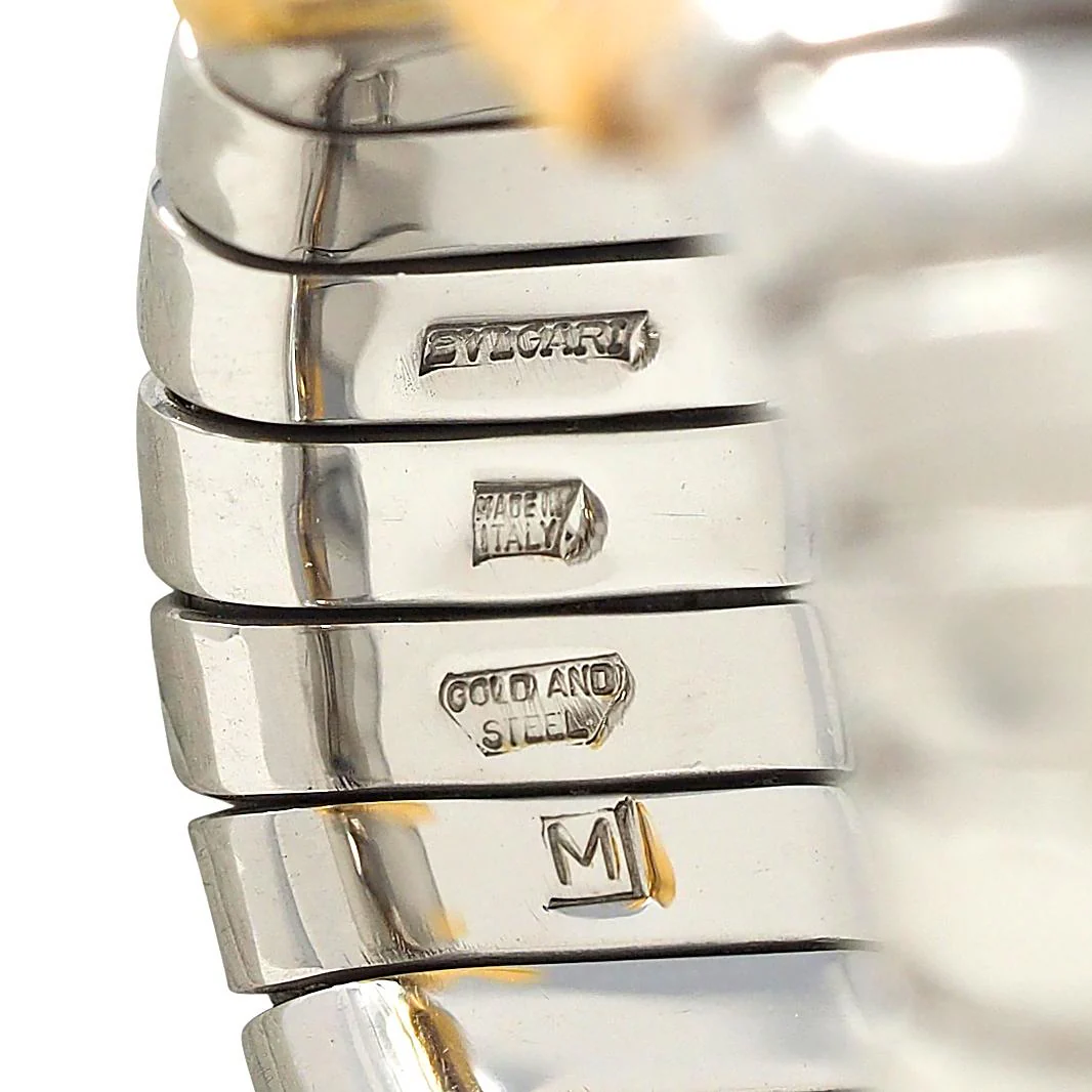 Bulgari Diamond 18 Karat Yellow Gold Steel Vintage Parentesi Tubogas Omega Ring - Image 6
