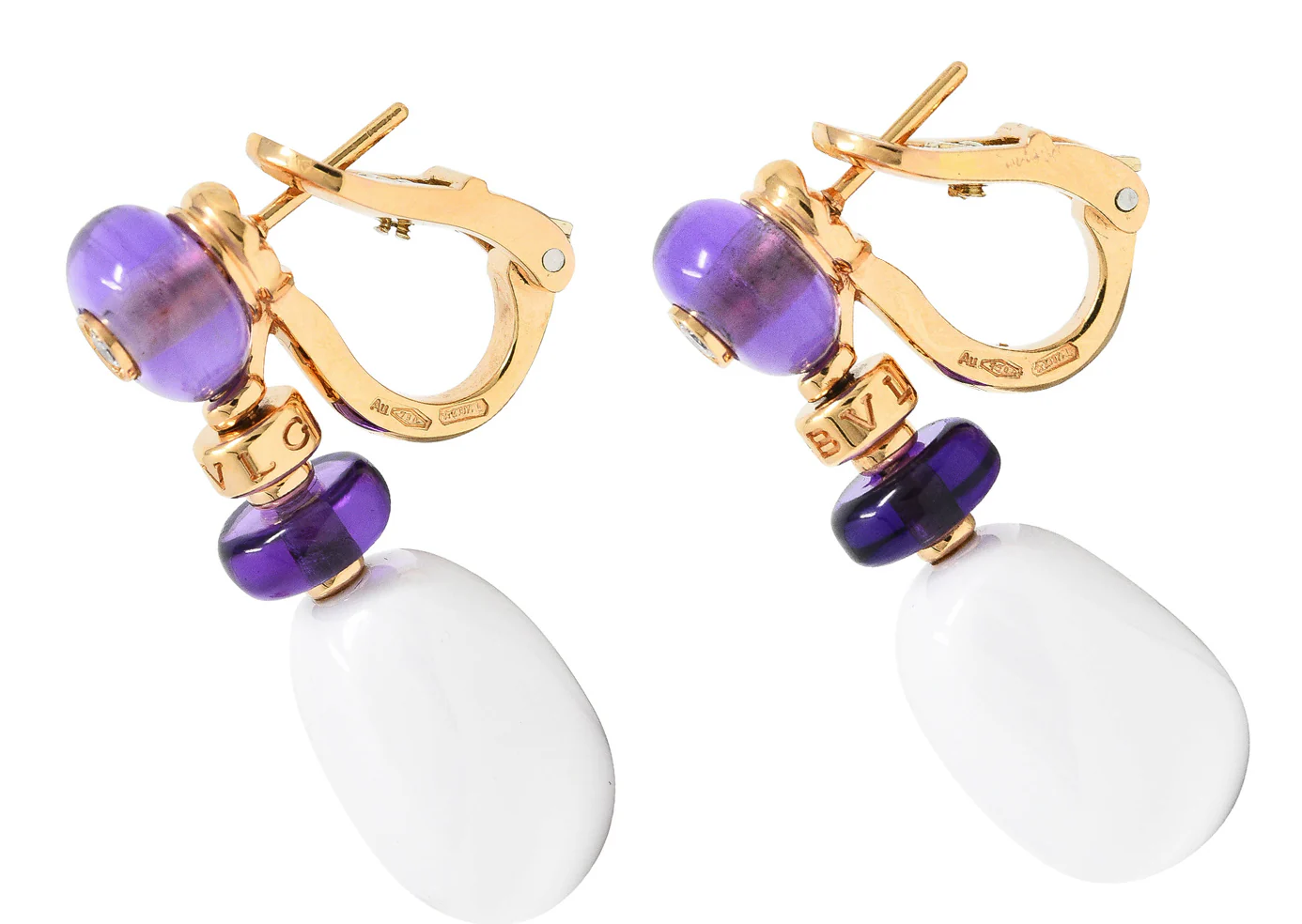 Bulgari Diamond Amethyst Ceramic 18 Karat Rose Gold Mediterranean Eden Sassi Vintage Drop Earrings - Image 6