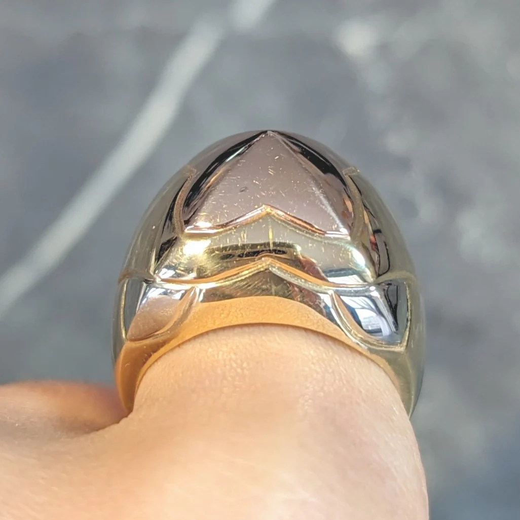 Bulgari French 18 Karat Tri-Colored Rose Yellow White Gold Pyramid Quatrefoil Dome Ring - Image 13