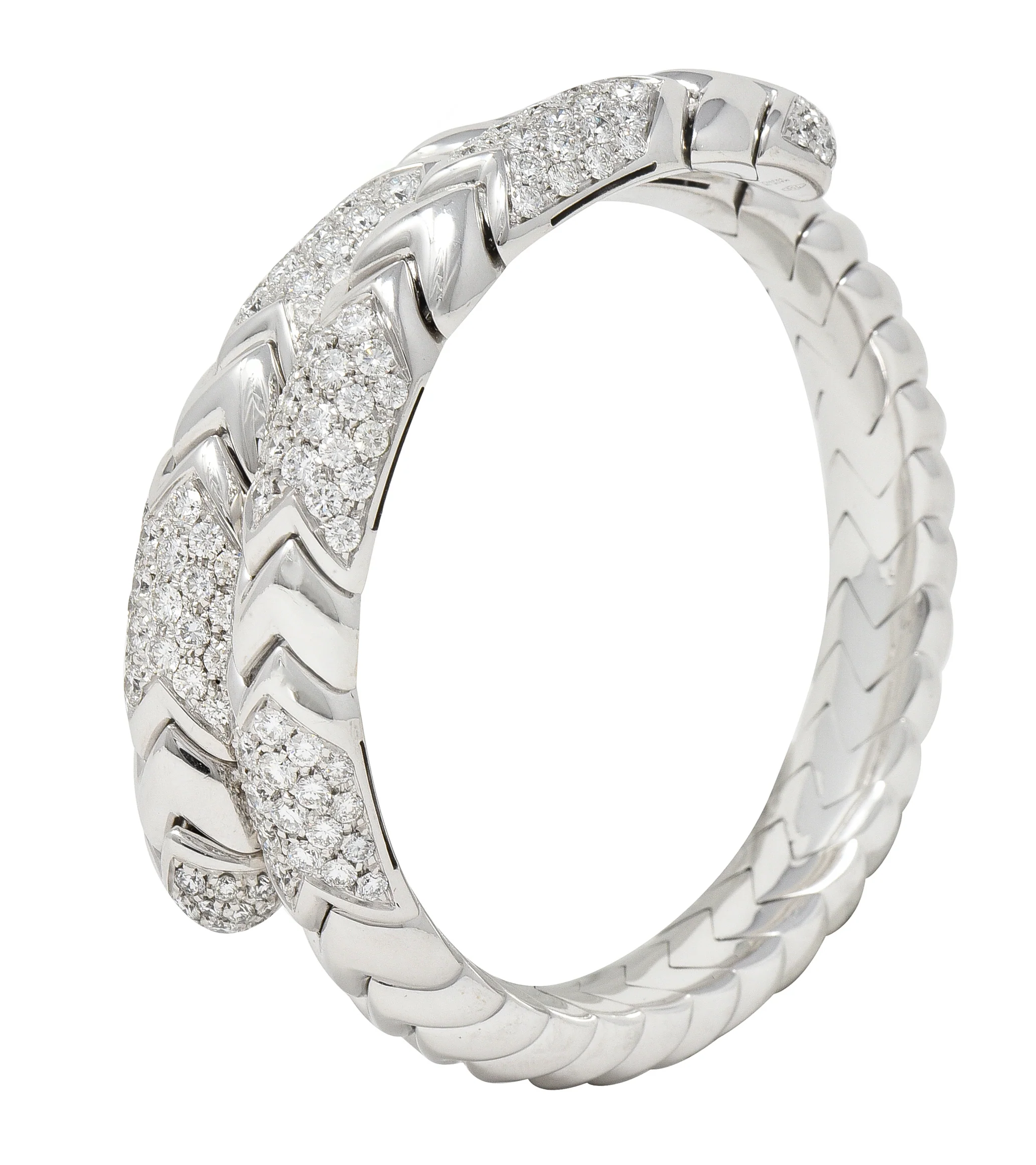 Bulgari French 6.50 CTW Diamond 18 Karat White Gold Spiga Serpenti Wrap Cuff Bracelet - Image 10