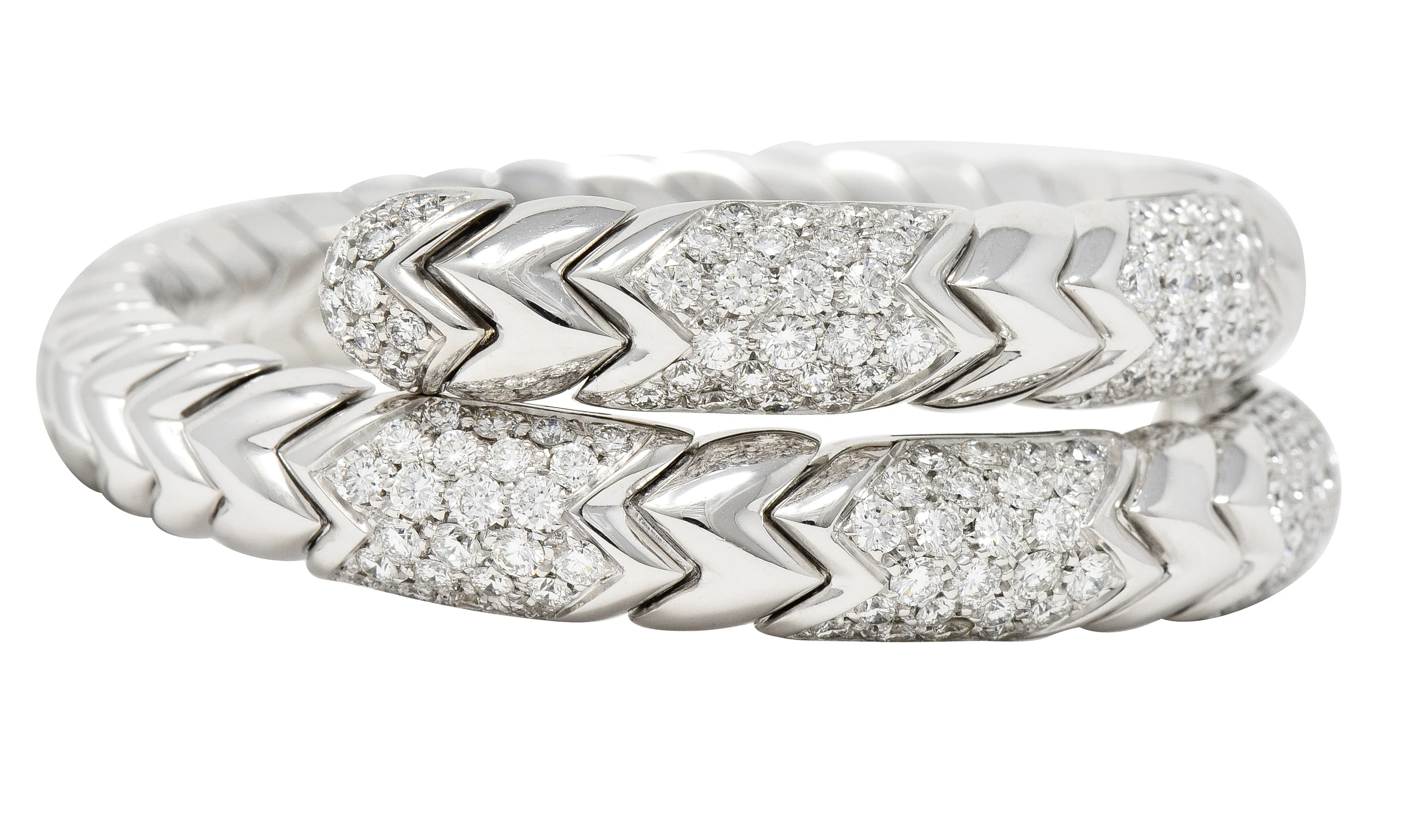 Bulgari French 6.50 CTW Diamond 18 Karat White Gold Spiga Serpenti Wrap Cuff Bracelet - Image 3