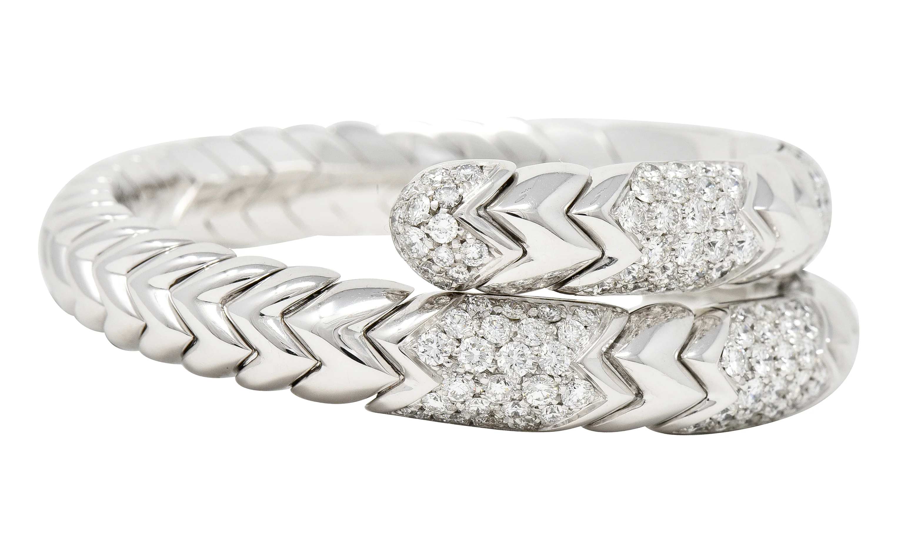 Bulgari French 6.50 CTW Diamond 18 Karat White Gold Spiga Serpenti Wrap Cuff Bracelet - Image 4