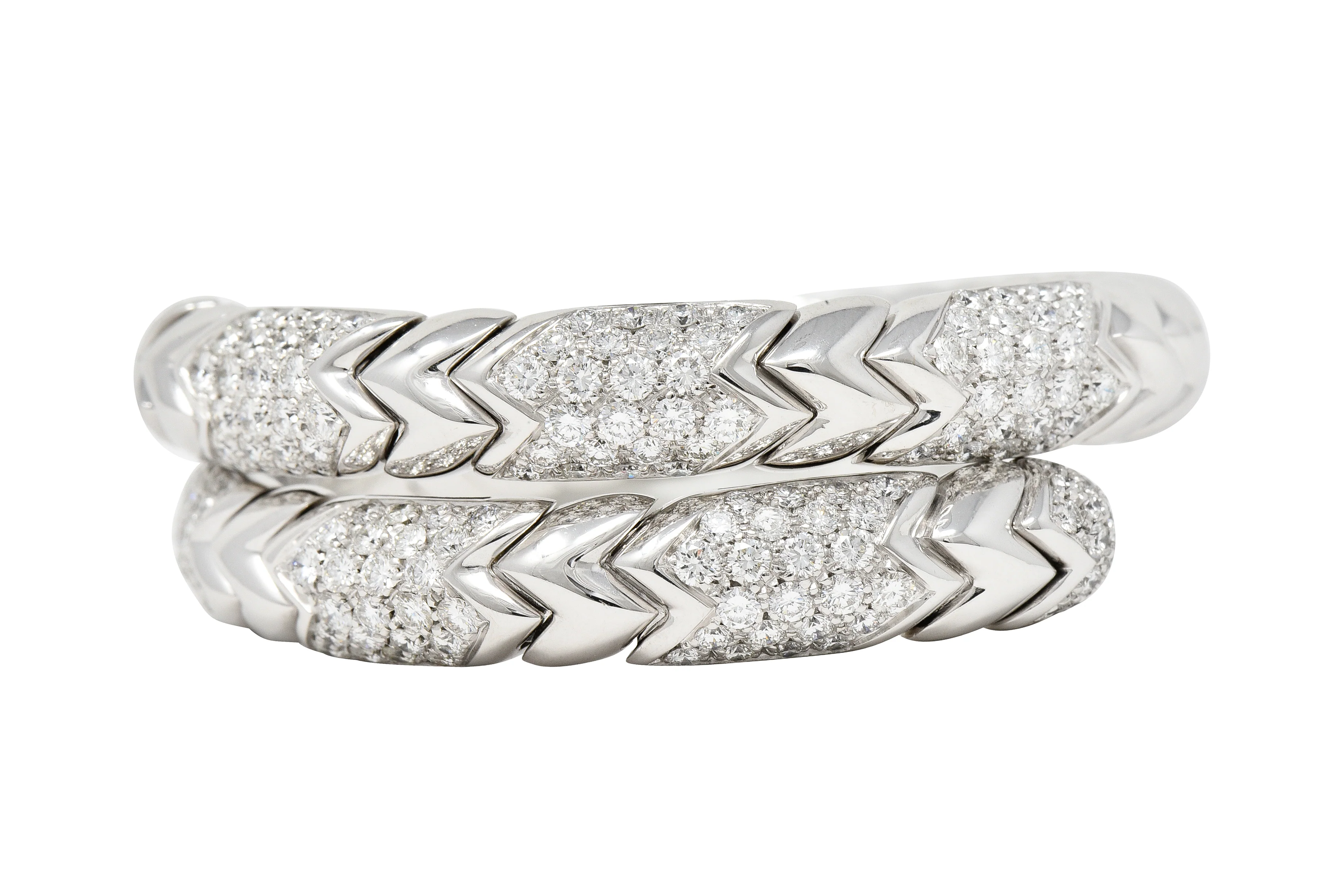 Bulgari French 6.50 CTW Diamond 18 Karat White Gold Spiga Serpenti Wrap Cuff Bracelet - Image 7