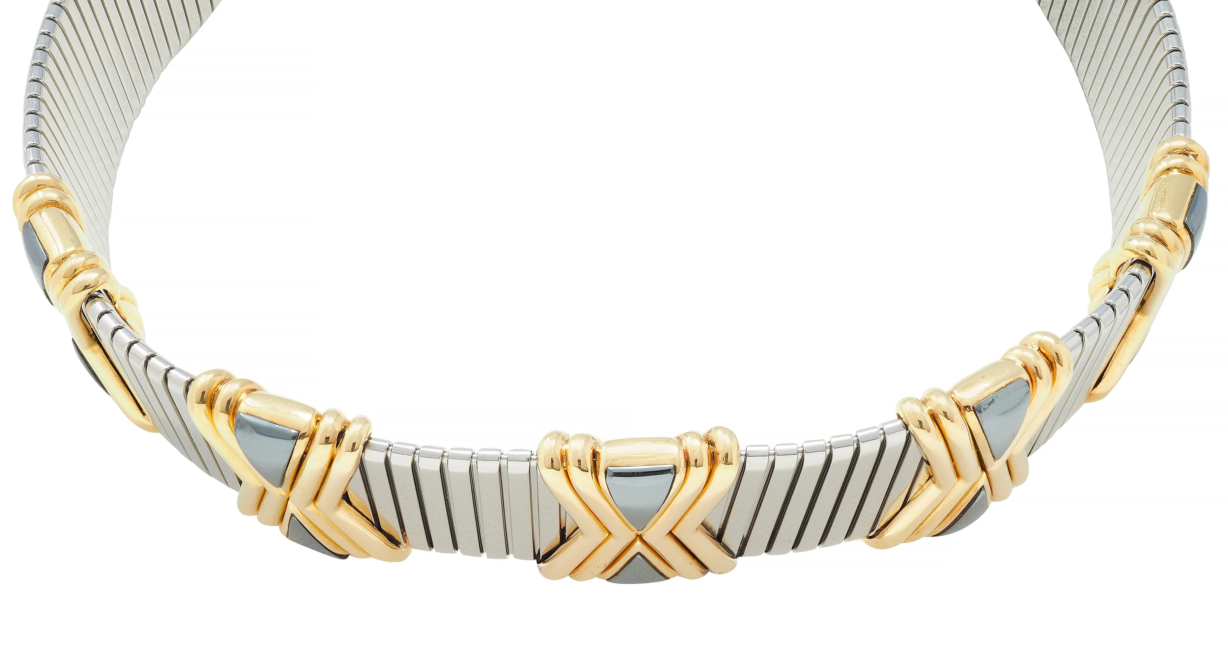 Bulgari Hematite Stainless Steel 18 Karat Gold X Tobogas Collar Necklace - Image 11