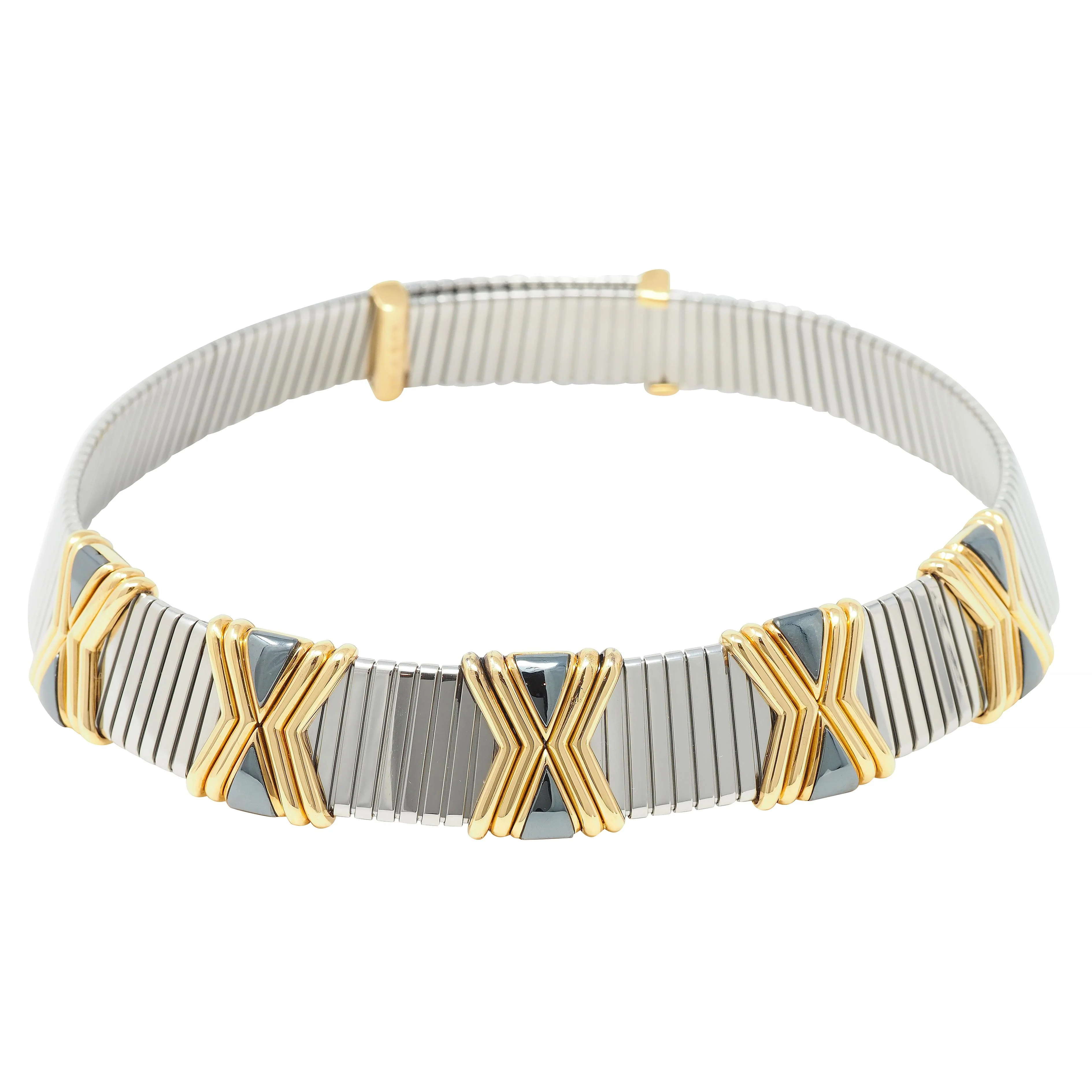 Bulgari Hematite Stainless Steel 18 Karat Gold X Tobogas Collar Necklace - Image 2