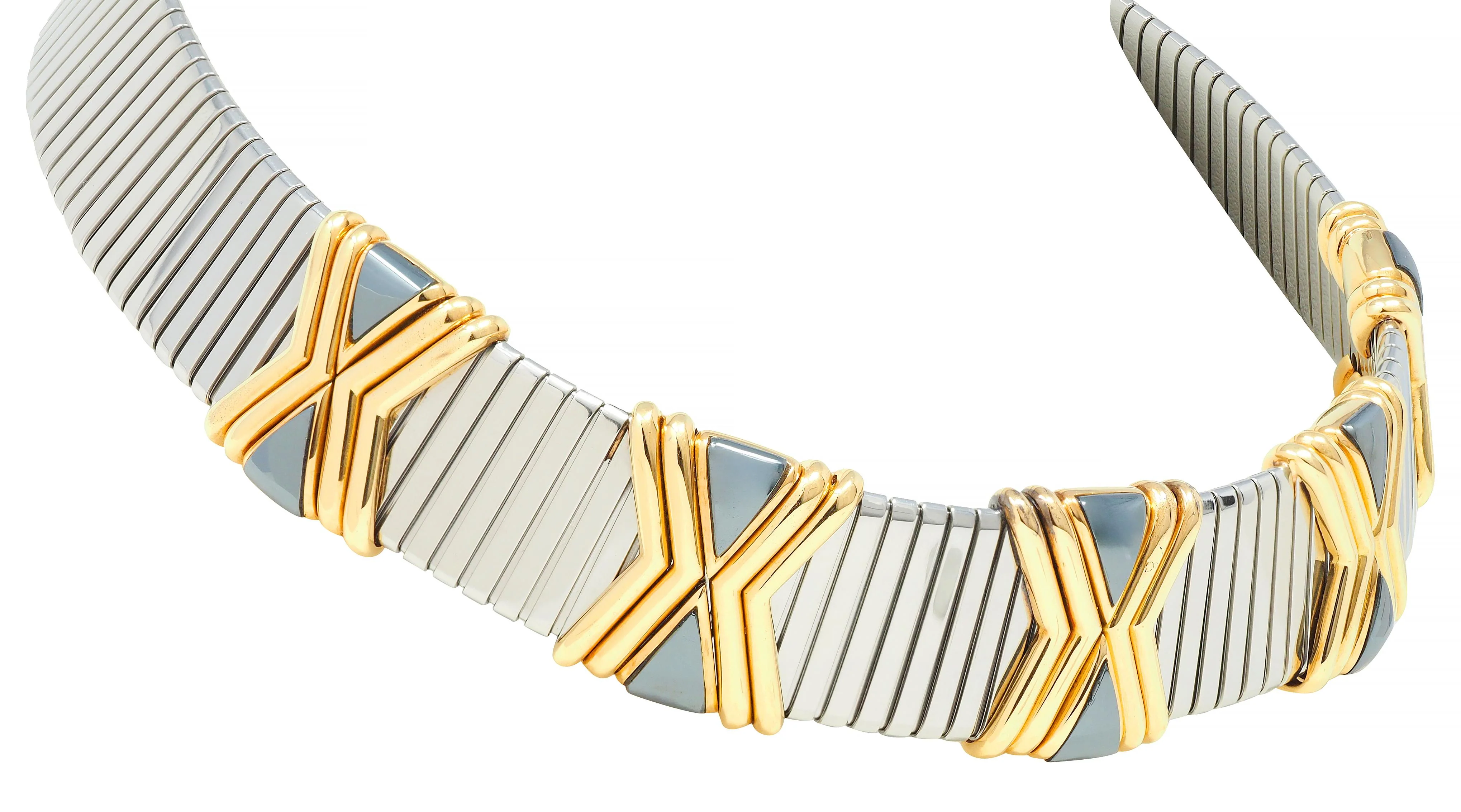Bulgari Hematite Stainless Steel 18 Karat Gold X Tobogas Collar Necklace - Image 4