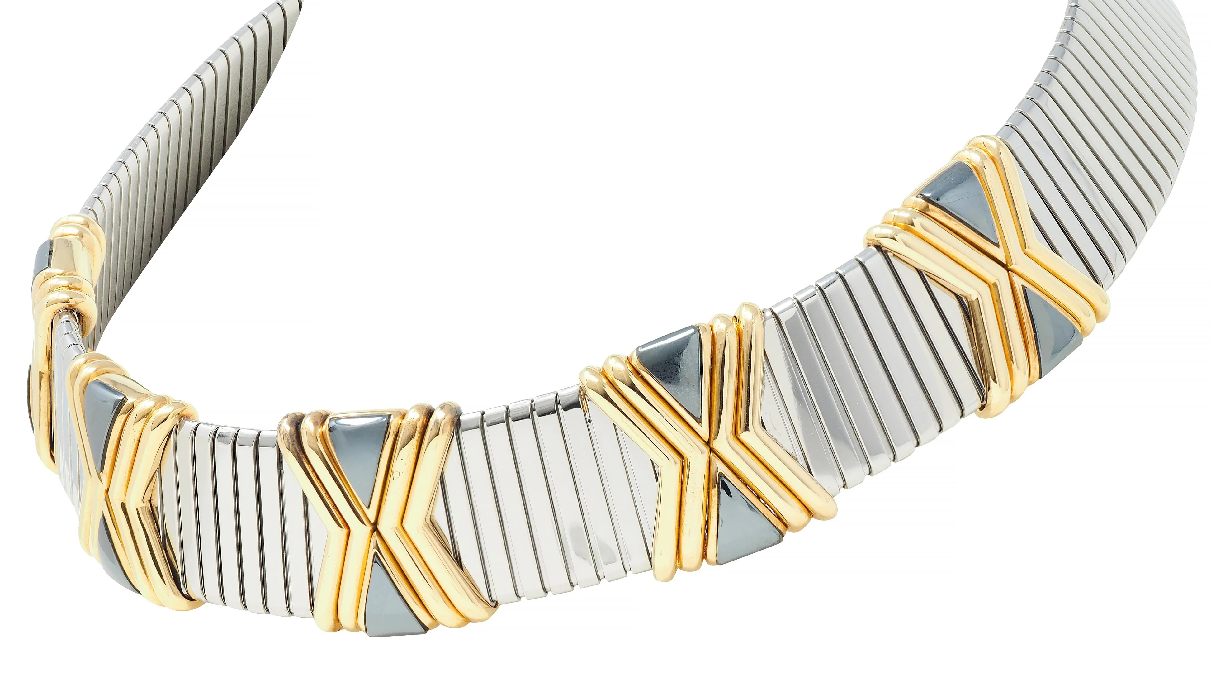 Bulgari Hematite Stainless Steel 18 Karat Gold X Tobogas Collar Necklace - Image 6
