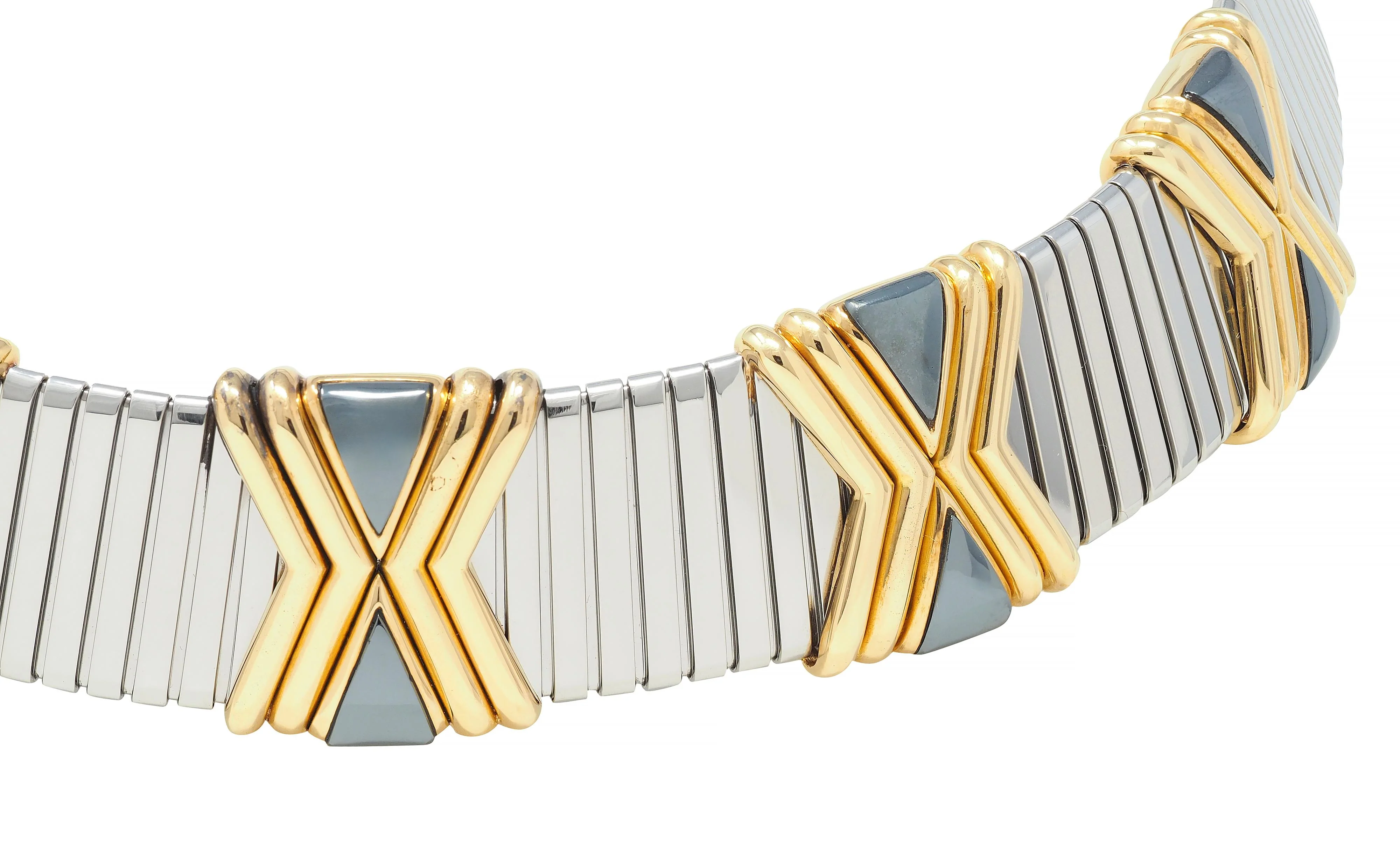 Bulgari Hematite Stainless Steel 18 Karat Gold X Tobogas Collar Necklace - Image 7