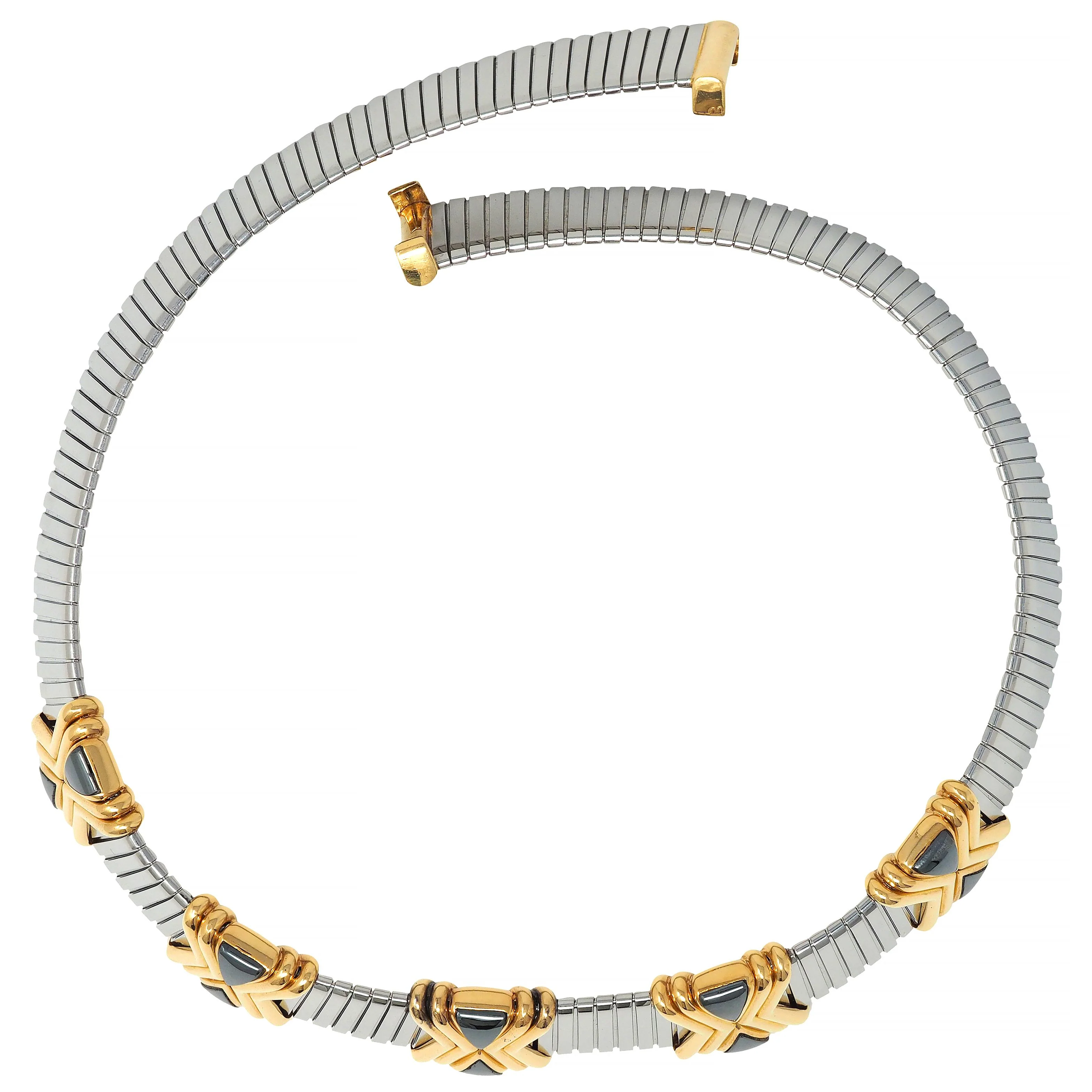 Bulgari Hematite Stainless Steel 18 Karat Gold X Tobogas Collar Necklace - Image 9