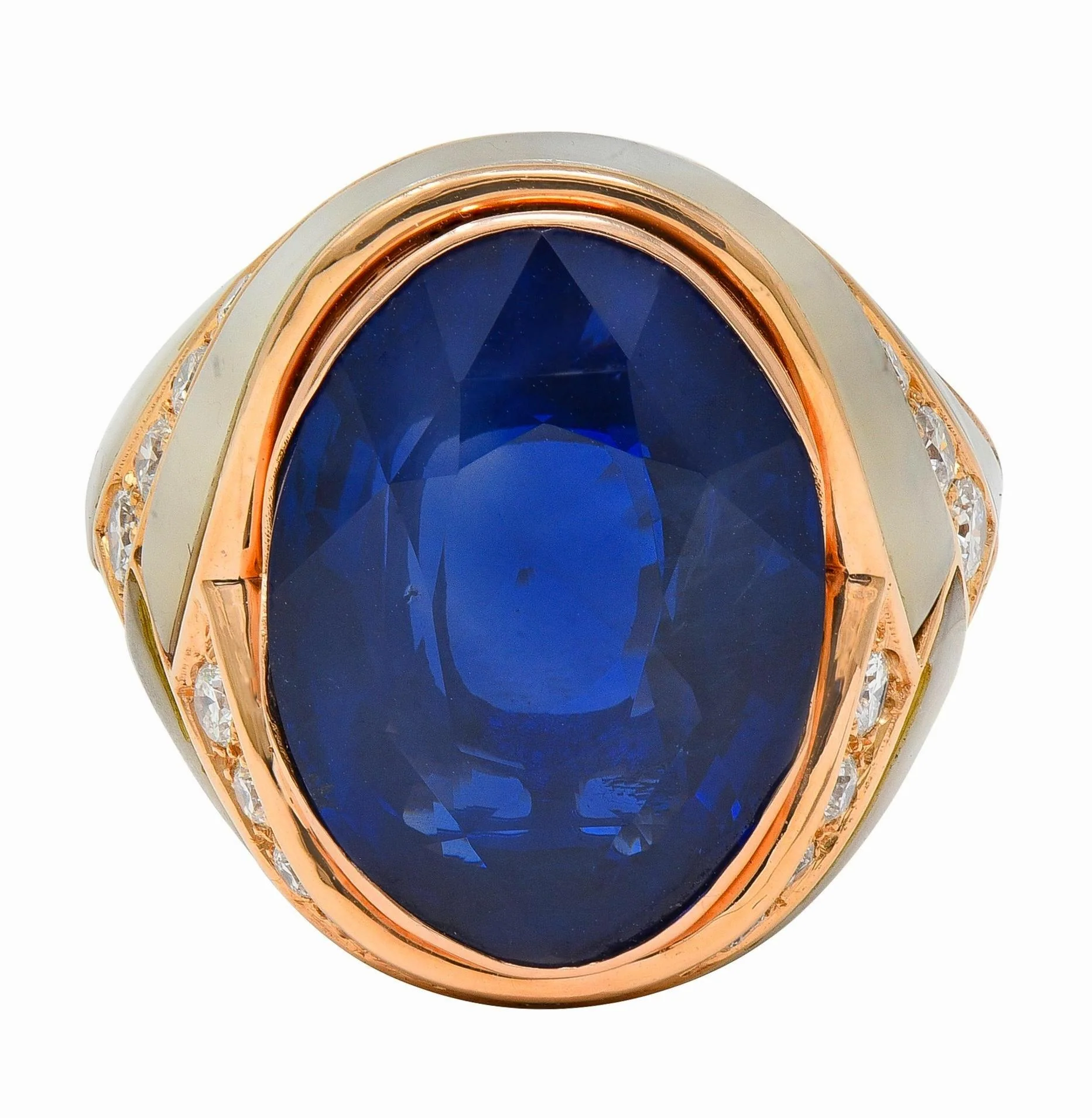 Bulgari No Heat Ceylon Sapphire Diamond Mother-Of-Pearl 18 Karat Rose Gold Inlay Ring AGL
