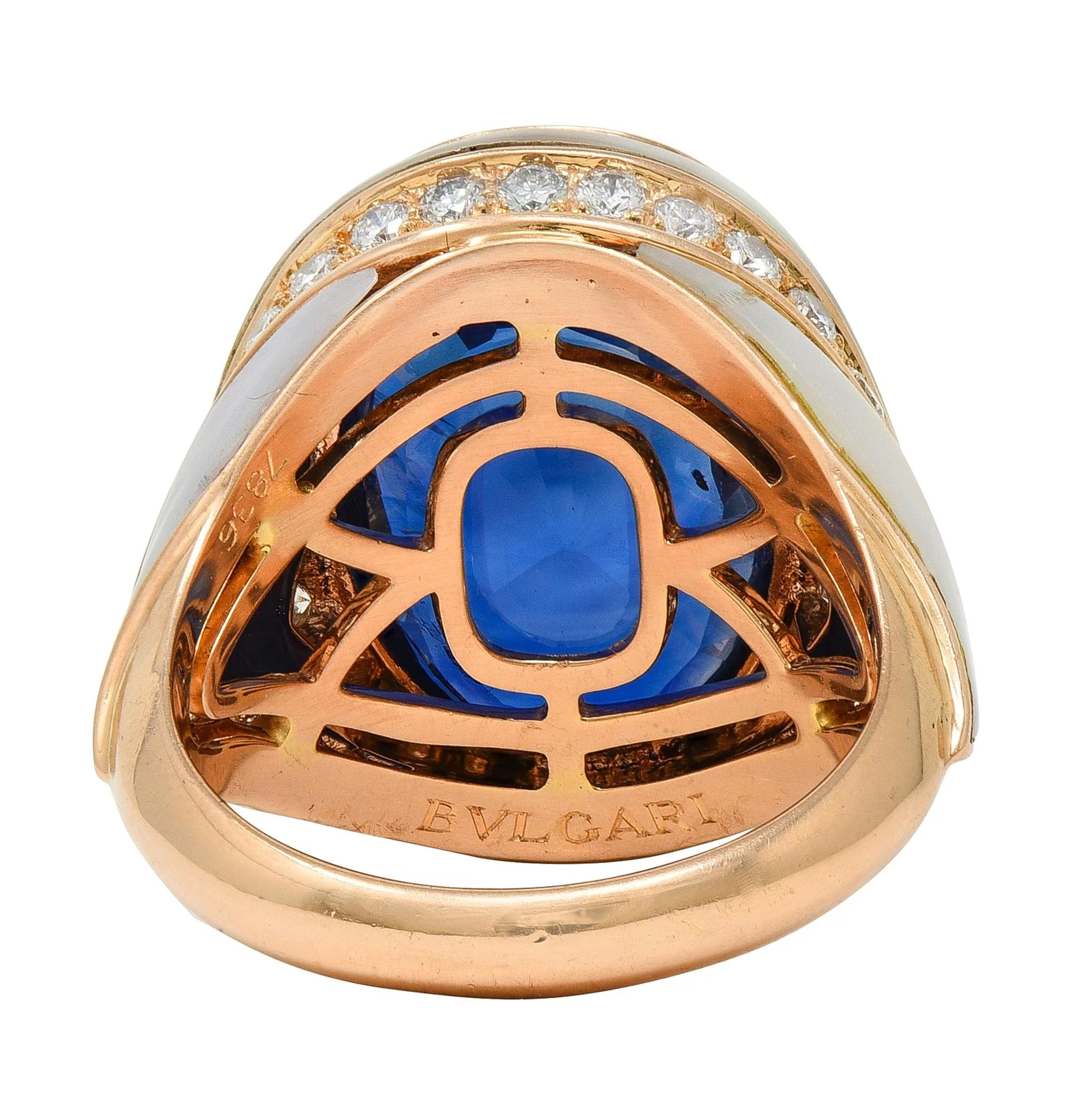 Bulgari No Heat Ceylon Sapphire Diamond Mother-Of-Pearl 18 Karat Rose Gold Inlay Ring AGL - Image 10