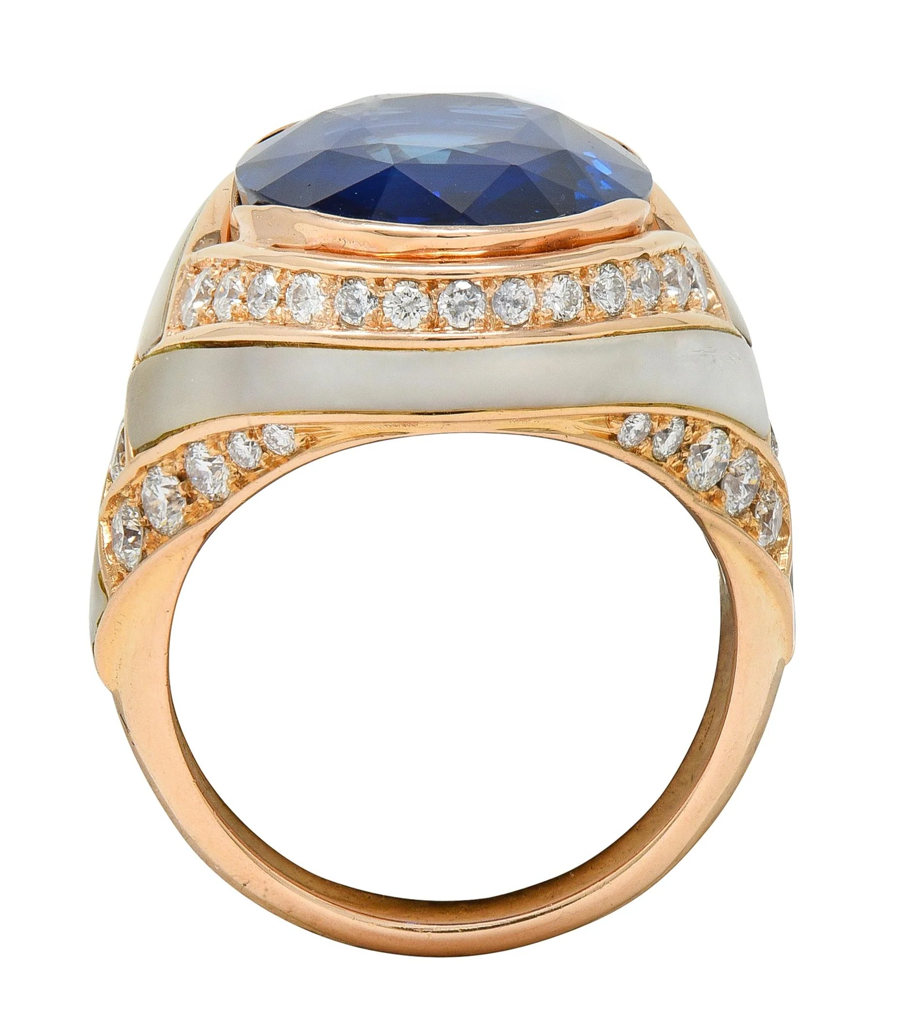 Bulgari No Heat Ceylon Sapphire Diamond Mother-Of-Pearl 18 Karat Rose Gold Inlay Ring AGL - Image 11